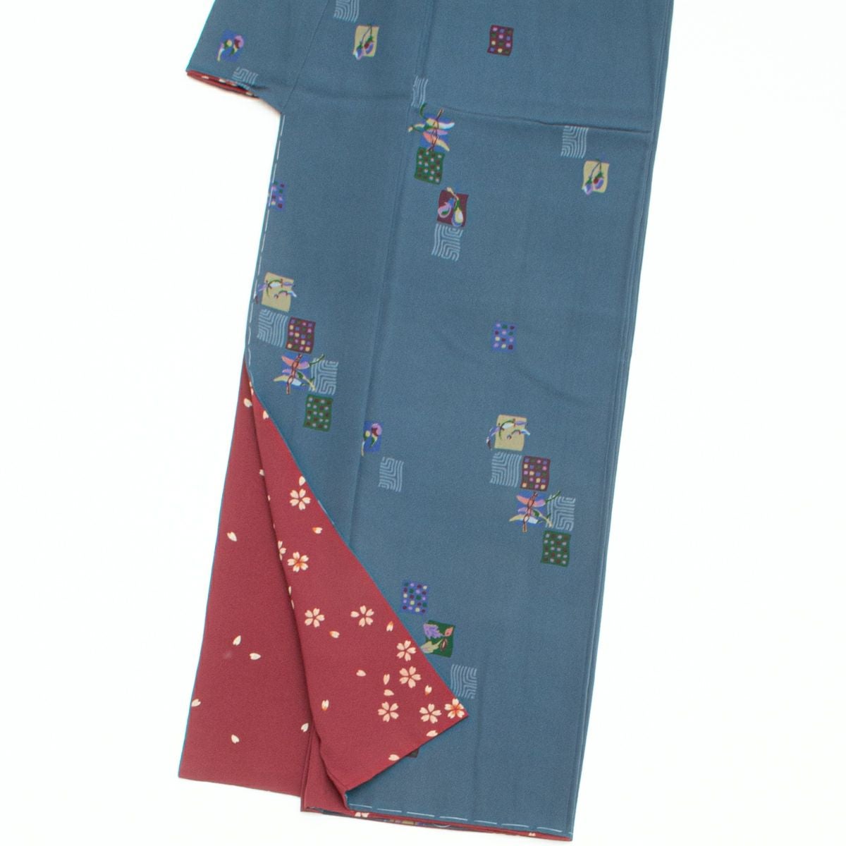 美品】小紋 友禅 抽象柄 唐辛子 植物柄 鉄納戸色 正絹 袷 身丈 美品】小紋 友禅 抽象柄 唐辛子 植物柄 鉄納戸色 正絹 袷 身丈