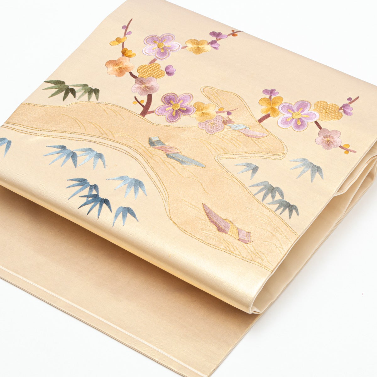 平和屋着物●九寸名古屋帯　美保姿　竜田川　銀糸　正絹　逸品　CABD0695hy 平和屋着物○初代 染人・山岡古都 首里琉染 九寸名古屋帯 更紗花唐草文