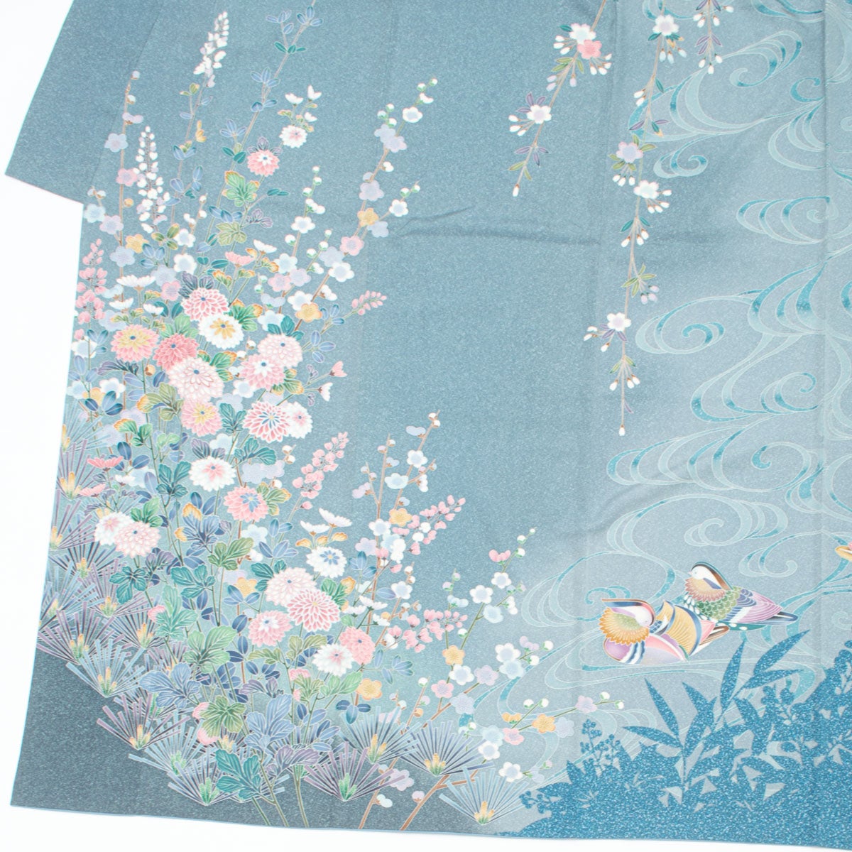 訪問着 着物 中古 袷 縮緬 金駒刺繍 市松 鹿の子 花 紺鼠色 海松茶色 青褐色 金 身丈165.5cm 裄68cm L トール きもの北條 A1004-6 訪問着 着物 中古 袷 縮緬 金駒刺繍 市松 鹿の子 花 紺鼠色 海松茶色