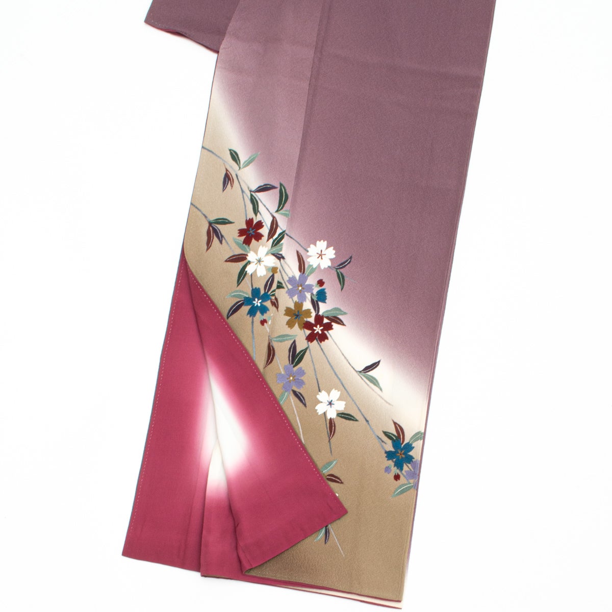 草野一騎】訪問着 京友禅 枝垂れ桜文 紫 正絹 袷 身丈：約149cm 裄：約