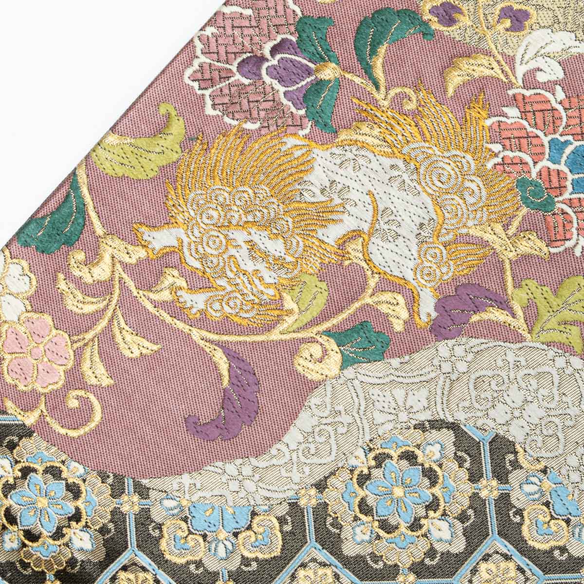 袋帯 唐獅子 牡丹 唐草 有職文様 金糸入り 西陣織 正絹 礼装用 | 中古
