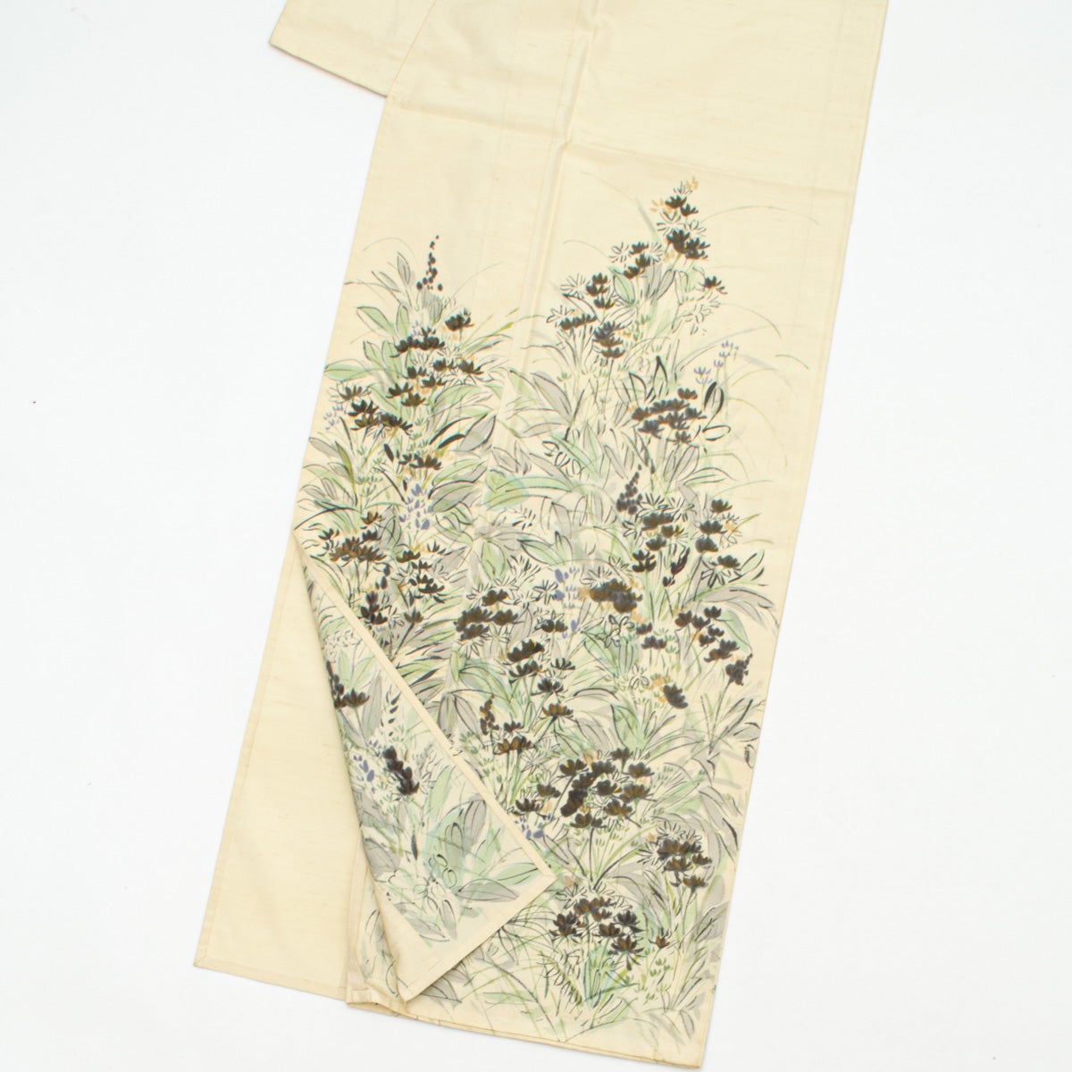 単衣】紬 絵羽柄 訪問着 手描き 植物柄 作家物 正絹 身丈：約151cm 裄