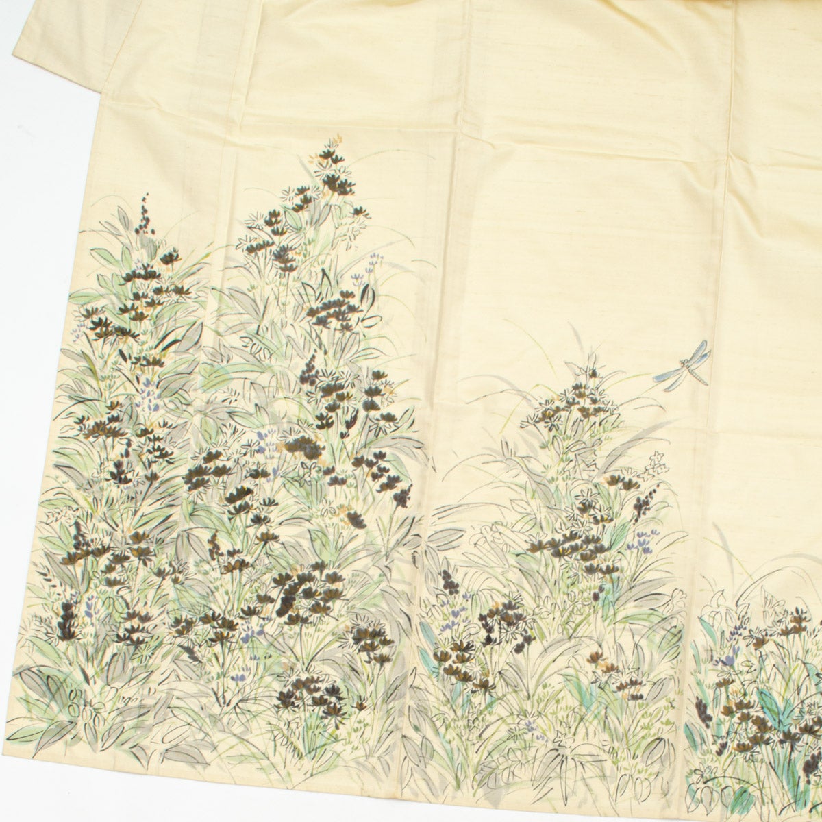 秀品 正絹 紬 落款 身丈161cm 手描き 季節草花文 亀甲 つむぎ 単衣】紬 絵羽柄 訪問着 手描き 植物柄 作家物 正絹 身丈：約151cm 裄