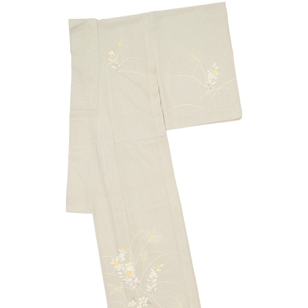 訳アリ品】訪問着 単衣 友禅 紗 秋草の図 アイボリーベージュ 正絹