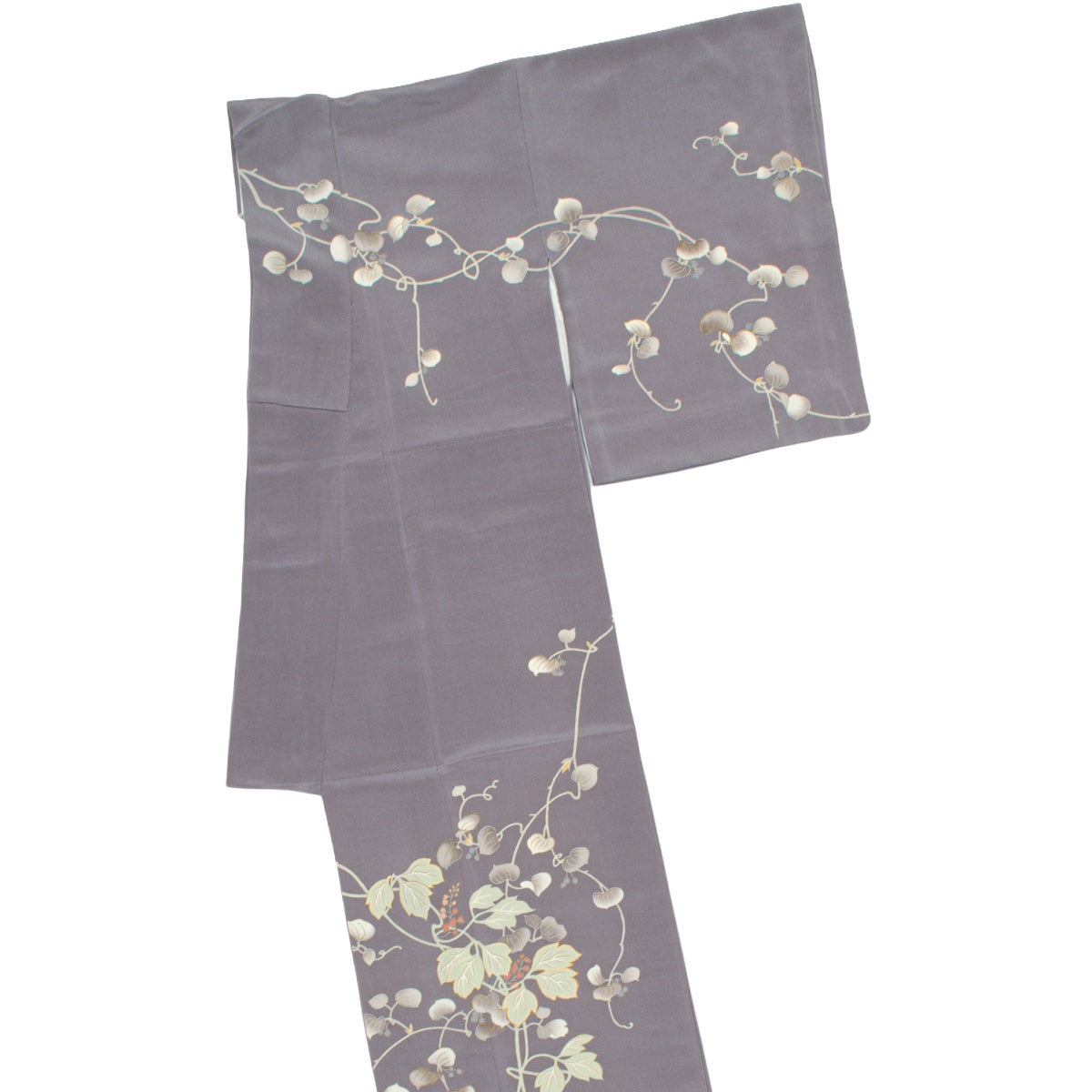 ☆中古品☆小物　単品　正絹　グレー系絞り紬　TM-127-25 訪問着 友禅 フウセンカズラ 薄鼠 正絹 袷 身丈：約152cm 裄：約65cm