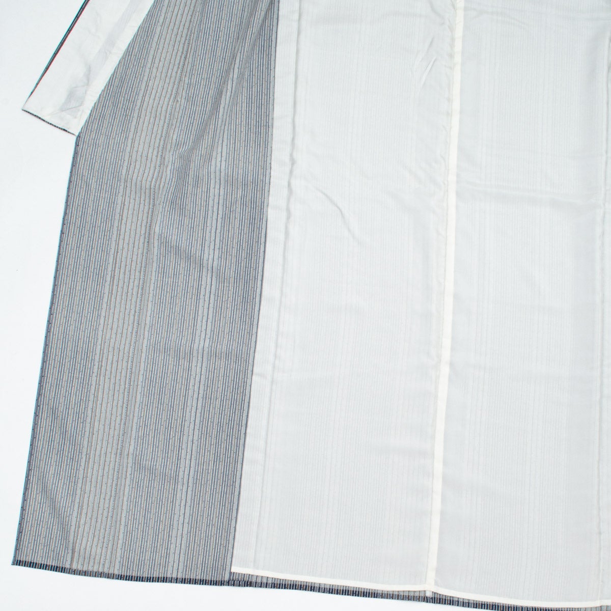 単衣】小紋 縞 青 白 グレー 橙 正絹 身丈：約161cm 裄：約68cm | 中古