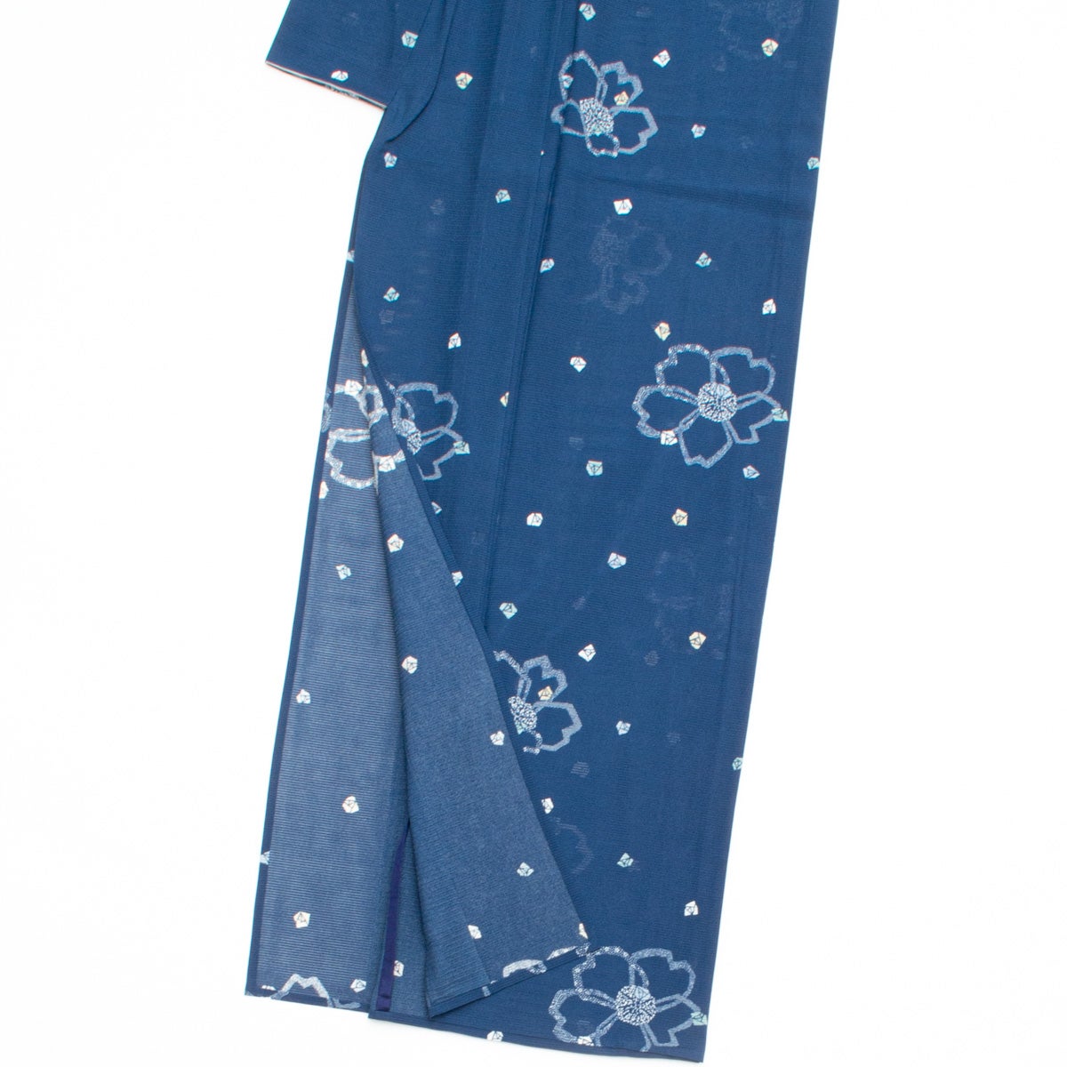 盛夏用】小紋 絽 小紋柄 花文様 青 正絹 身丈：約164cm 裄：約65.5cm