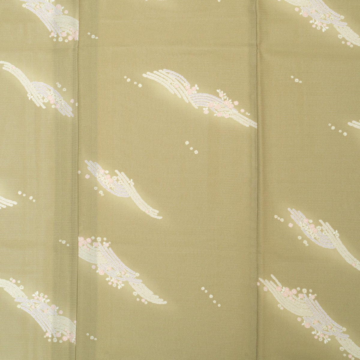 盛夏用】小紋 絽 友禅 花青海波 木蘭色 正絹 袷 身丈：約152cm 裄：約