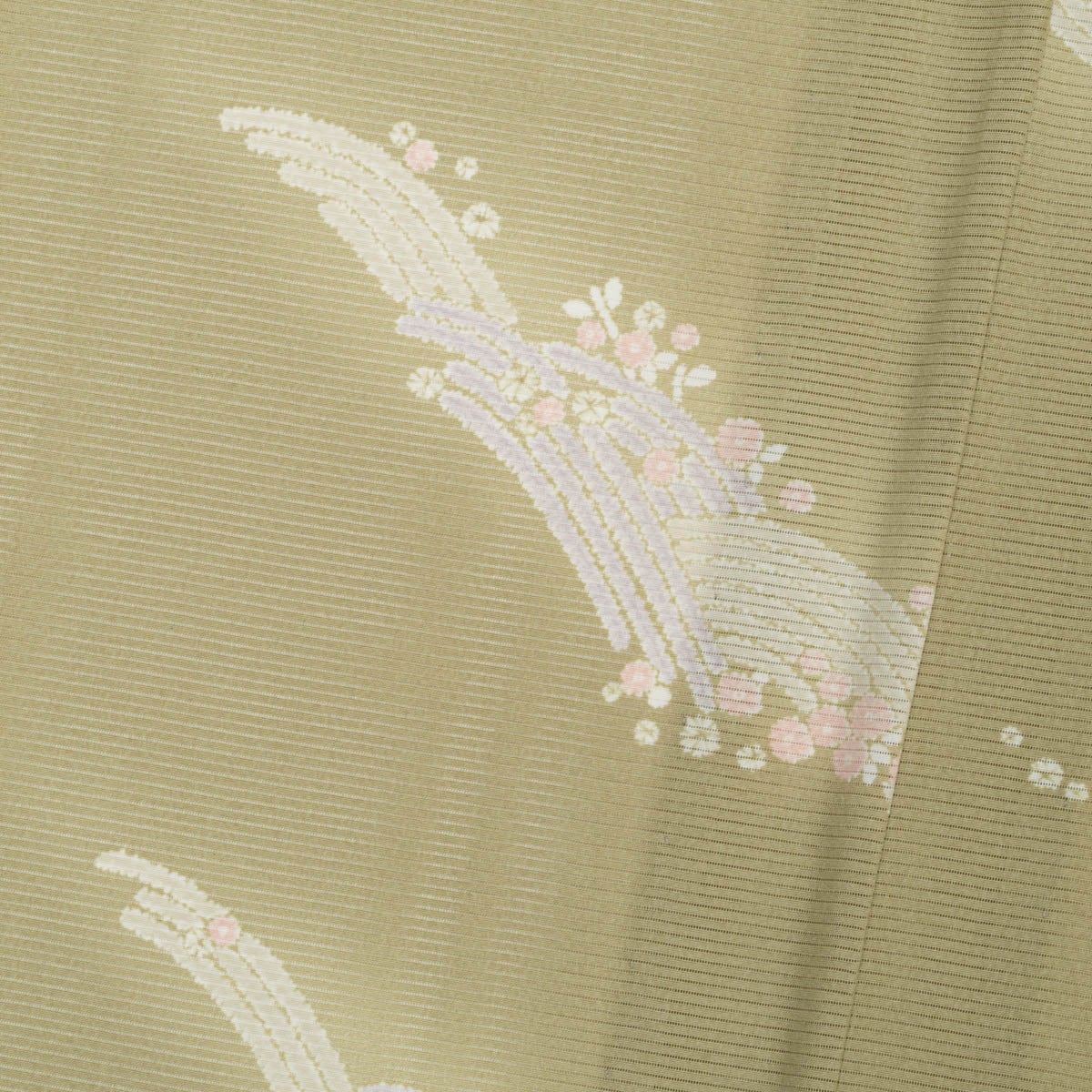 盛夏用】小紋 絽 友禅 花青海波 木蘭色 正絹 袷 身丈：約152cm 裄：約