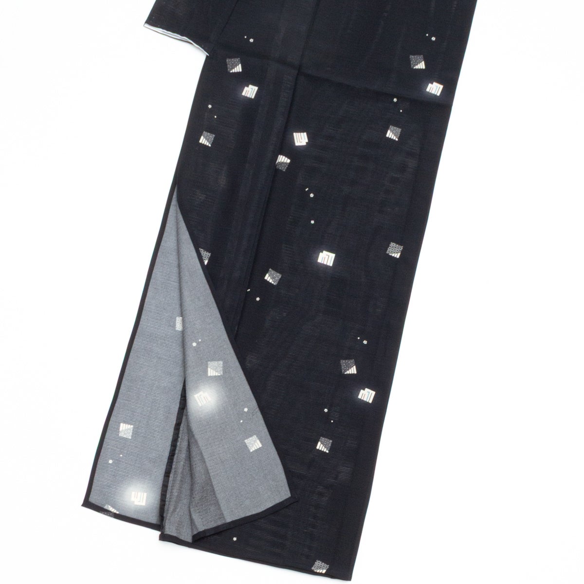盛夏用】 小紋 絽 友禅 源氏香散らしの図 黒 美品 正絹 身丈：約158cm