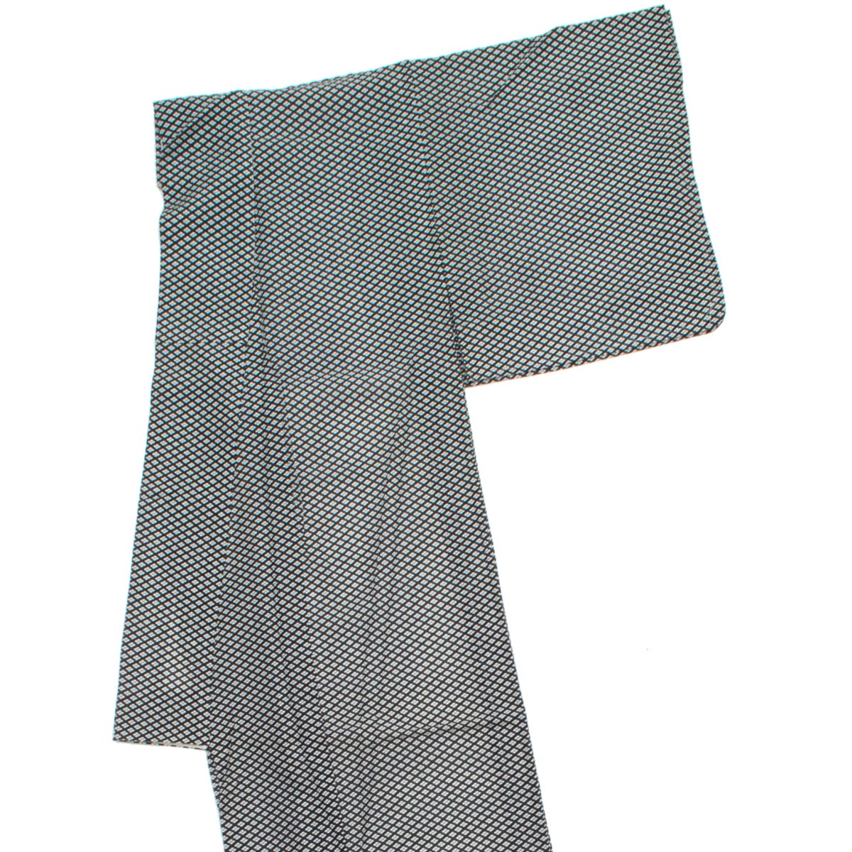 盛夏用】小紋 絽 四つ割菱文 黒 白 正絹 単衣 身丈：約154cm 裄：約