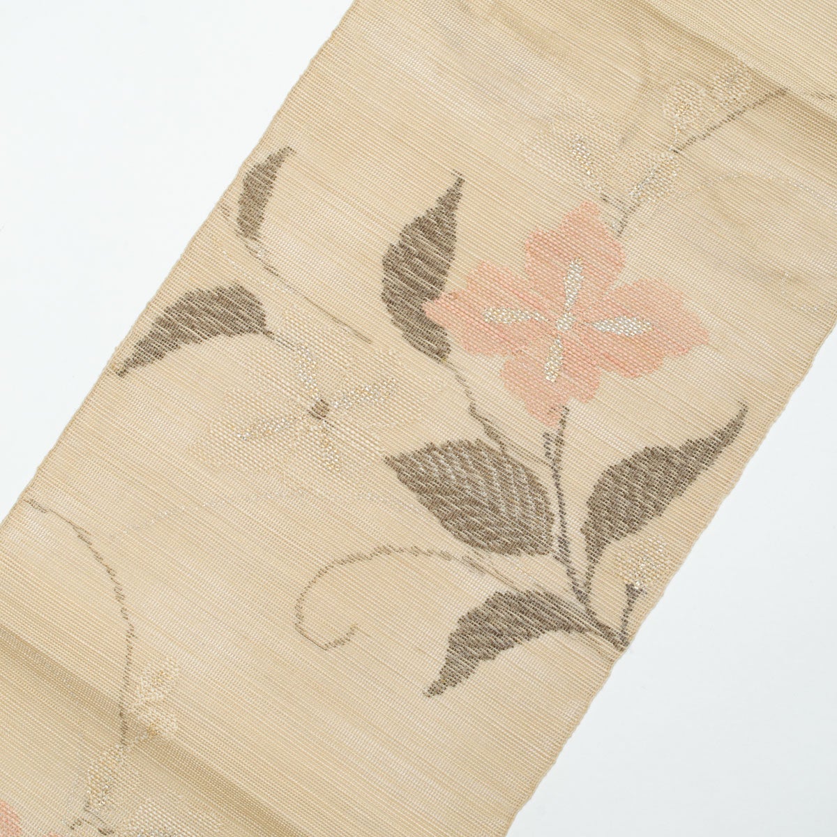 ら*び様 1200 華 名古屋帯 正絹 ベージュ 花柄 盛夏用】名古屋帯 羅 花文 ベージュ 正絹 八寸 | 中古・リサイクル着物