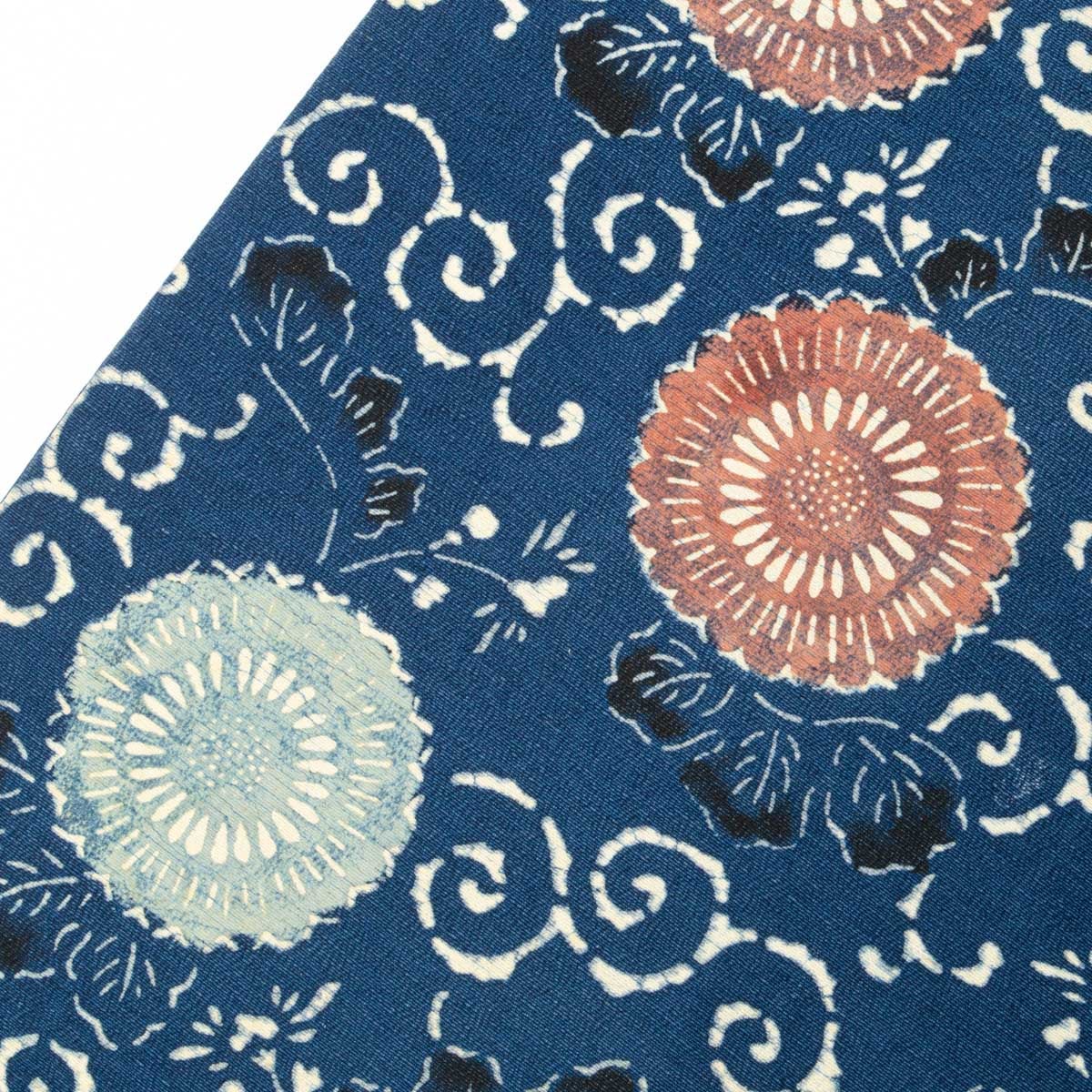 名古屋帯 型染め 菊唐草文 紬地 青 正絹 九寸 | 中古・リサイクル着物