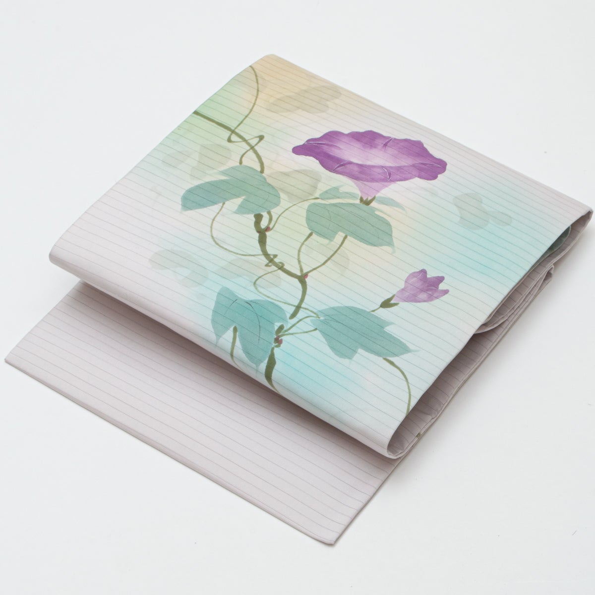 美品】名古屋帯 絽 塩瀬 手描き友禅 朝顔の図 作家物 銘有り 正絹 九寸