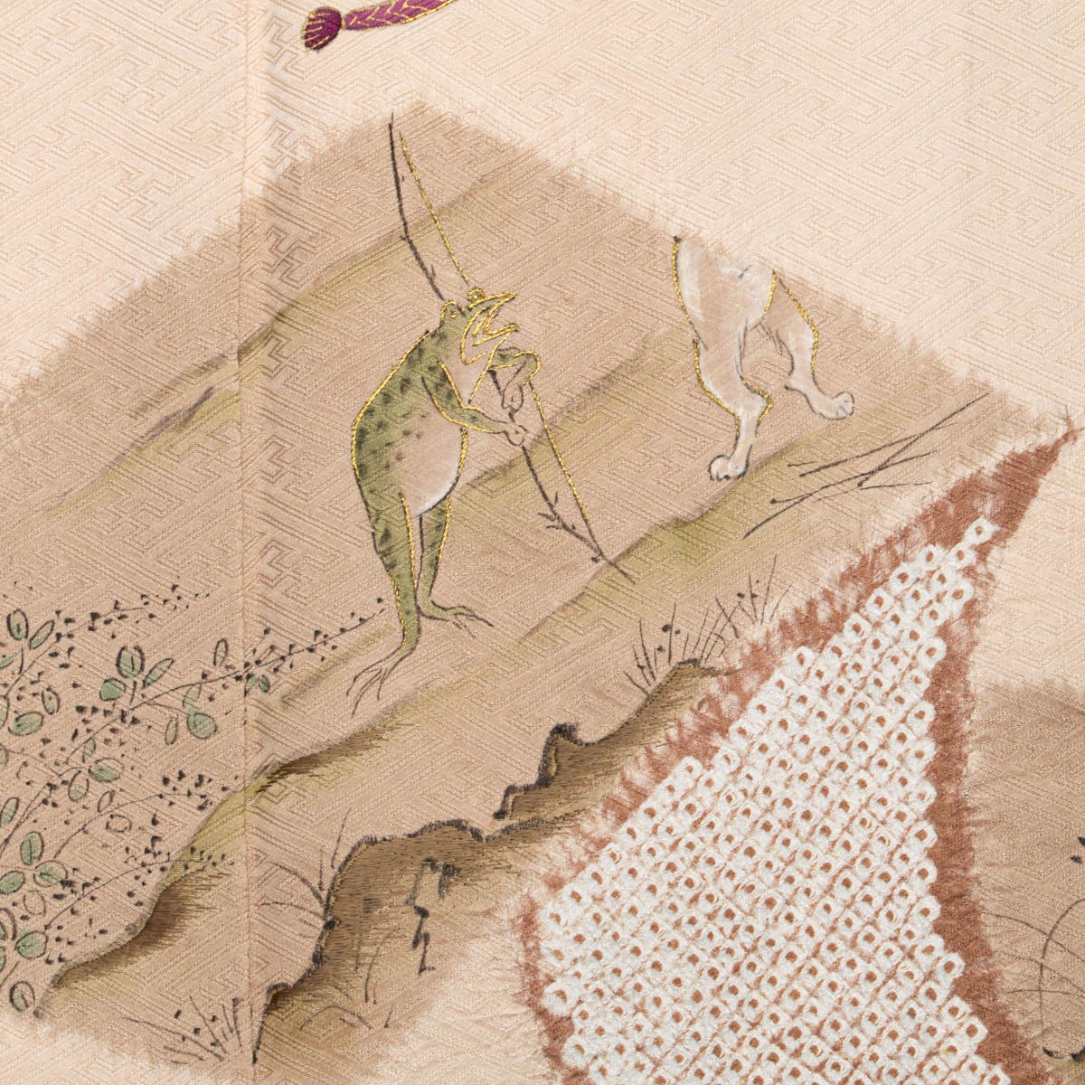 鳥獣戯画】色留袖 友禅 京都栂尾高山寺 鳥獣人物戯画 ベージュ 正絹 袷