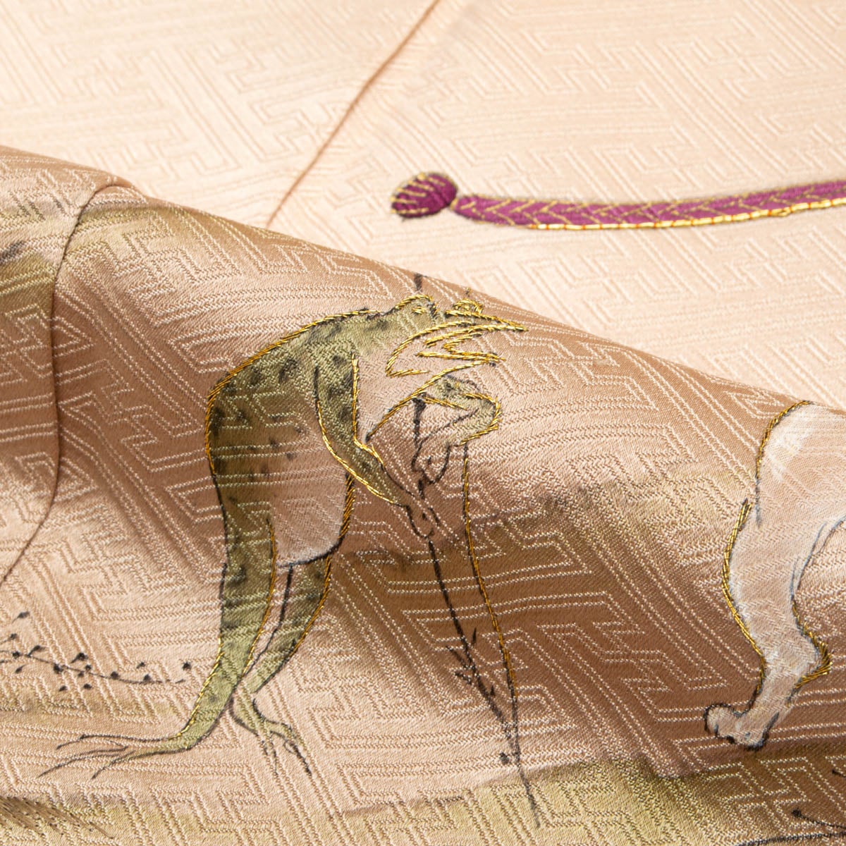 鳥獣戯画】色留袖 友禅 京都栂尾高山寺 鳥獣人物戯画 ベージュ 正絹 袷