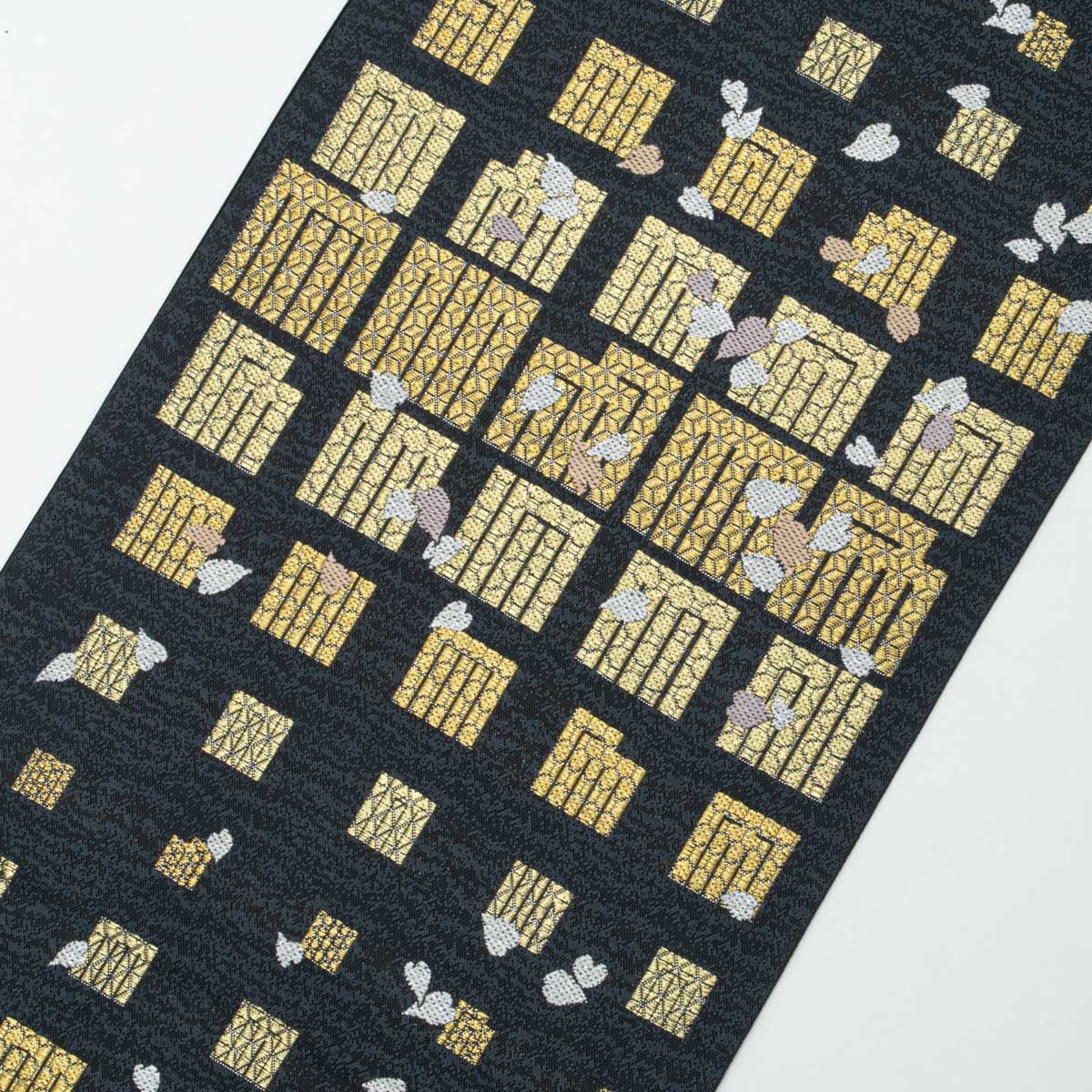 美品】袋帯 源氏香 桜散らし 黒 金 西陣織 都摺浪漫 杉匠謹製 正絹