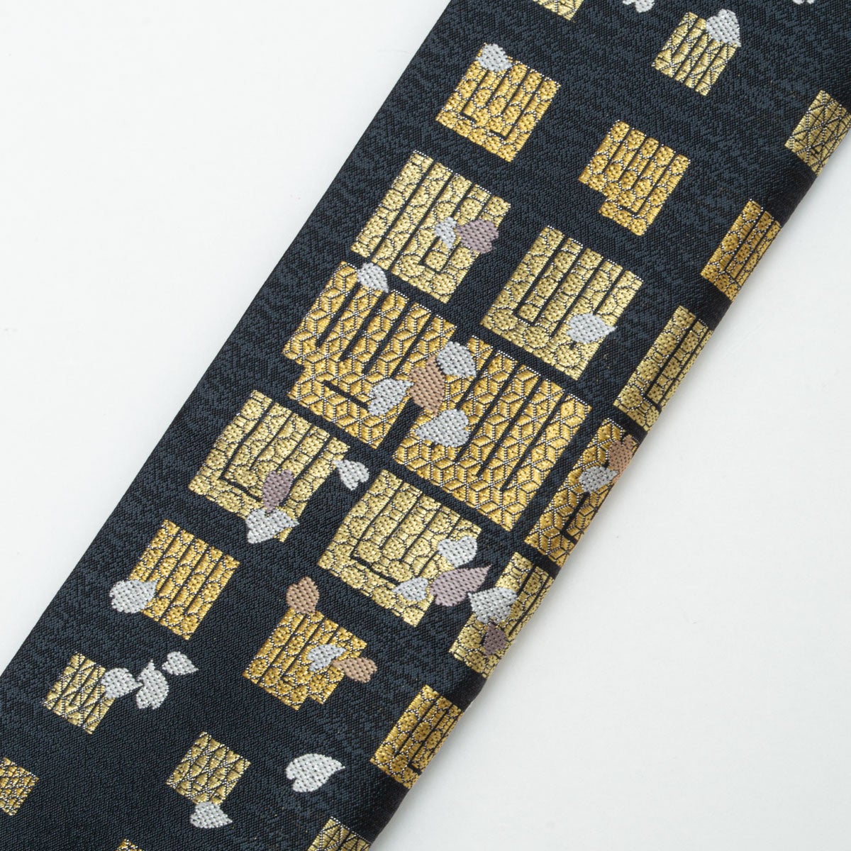 【美品】源氏香 正絹袋帯 美品】袋帯 源氏香 桜散らし 黒 金 西陣織 都摺浪漫 杉匠謹製 正絹