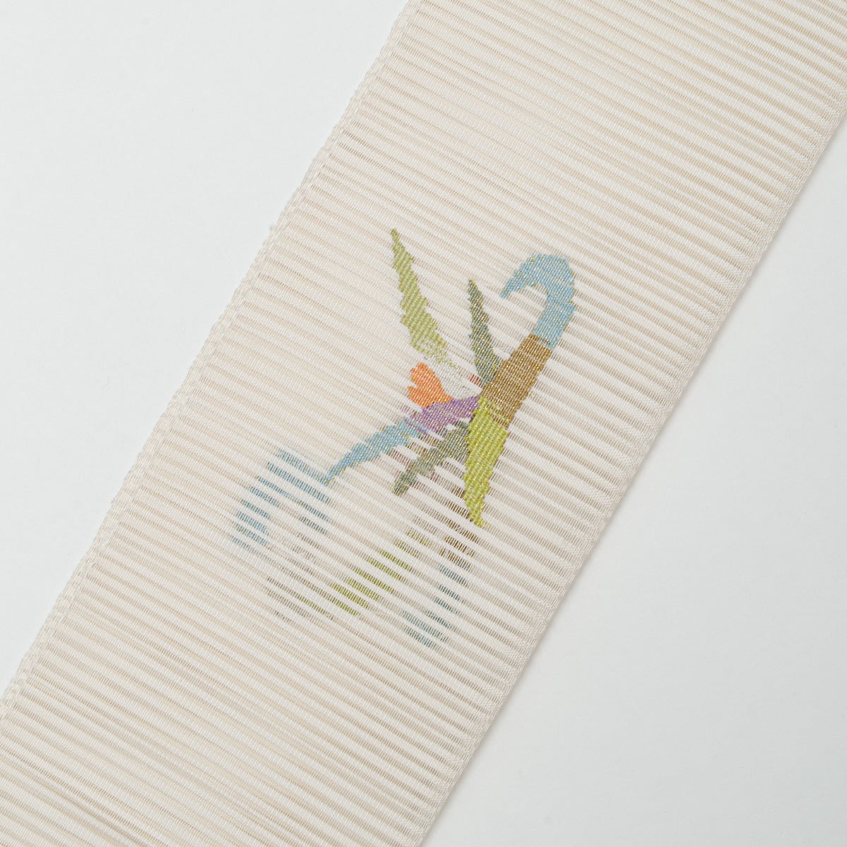 盛夏用】名古屋帯 絽 すくい織 抽象花文 オフホワイト 水色 若草色