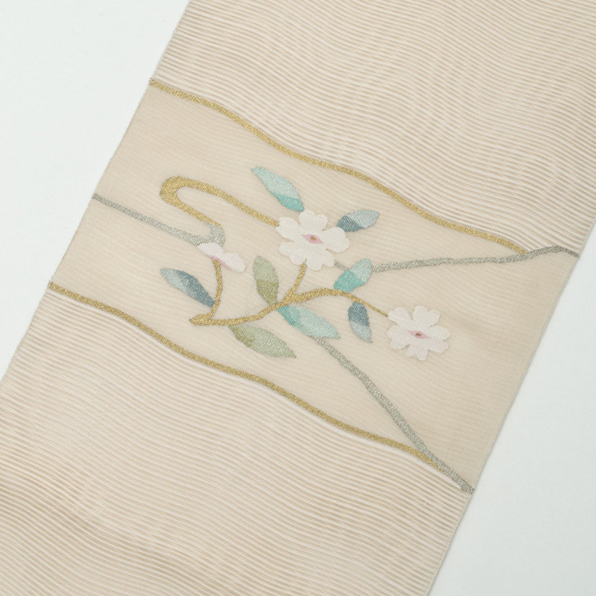 盛夏用】名古屋帯 絽 すくい織 花文 オフホワイト 金銀糸入り 正絹 八