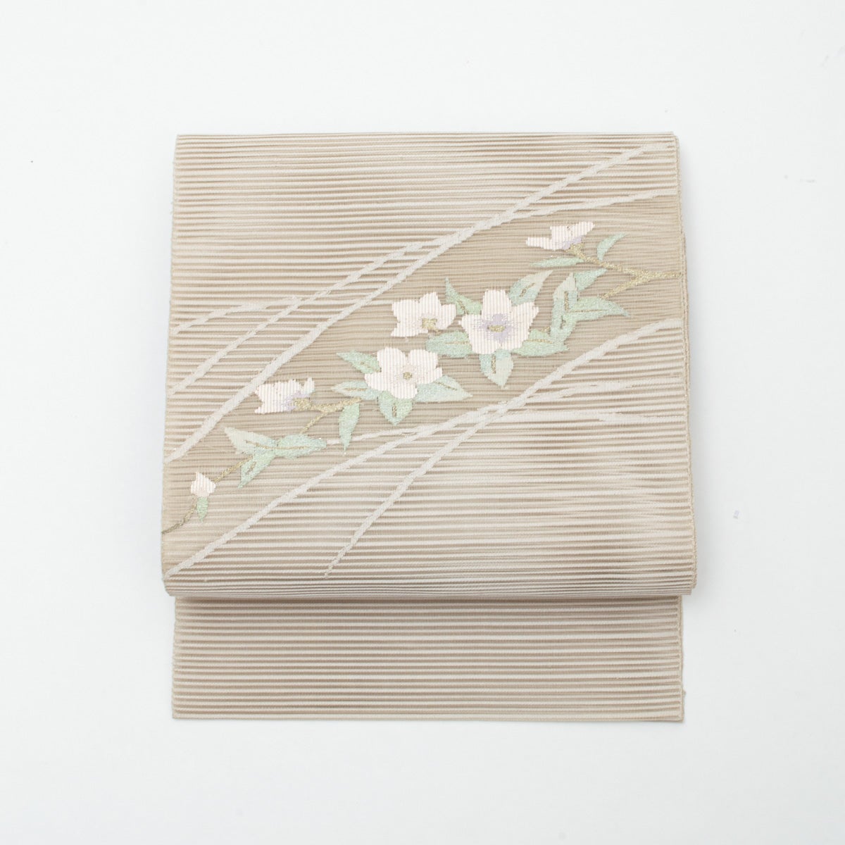 盛夏用】名古屋帯 絽 すくい織 植物柄 アイボリー 正絹 八寸 | 中古