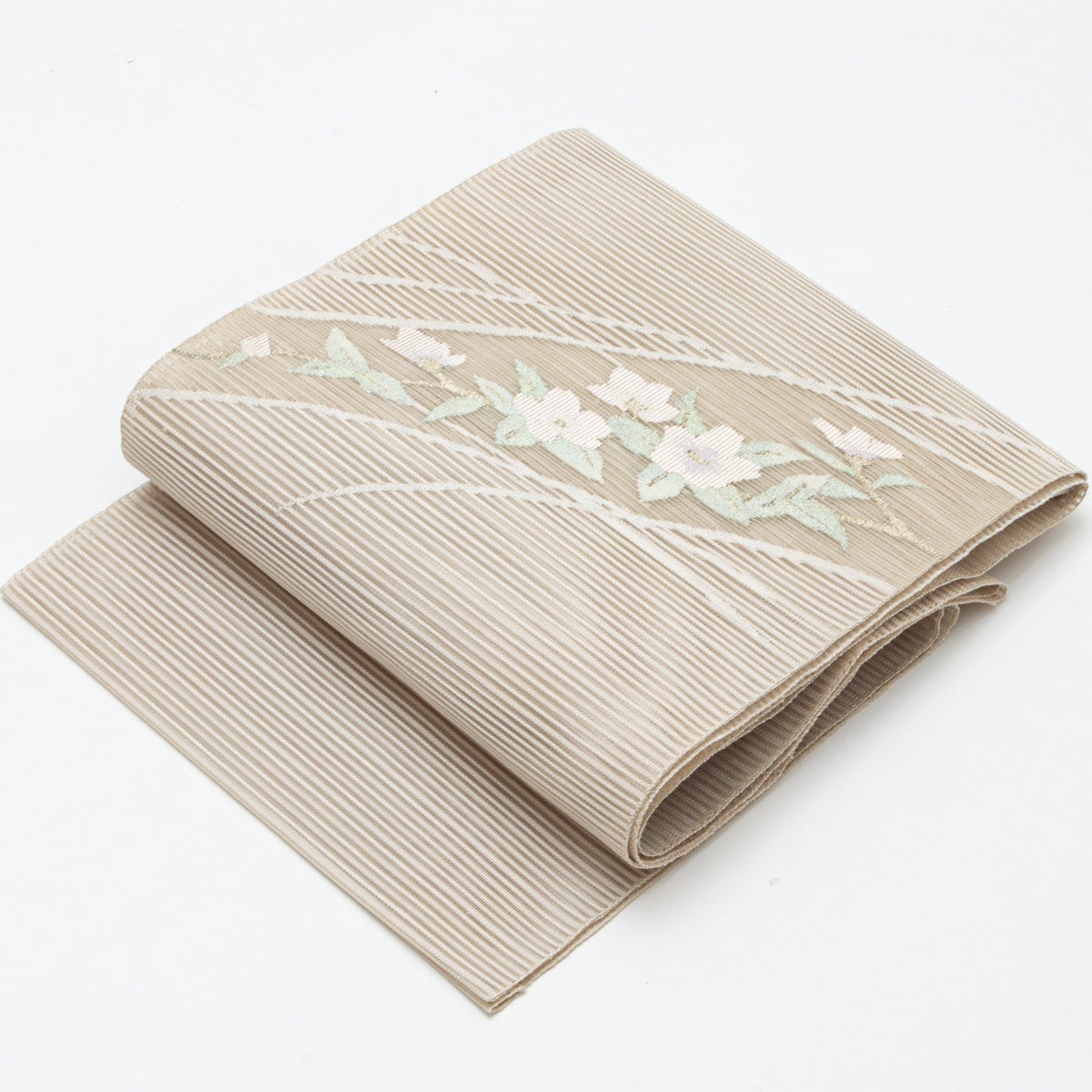 盛夏用】名古屋帯 絽 すくい織 植物柄 アイボリー 正絹 八寸 | 中古