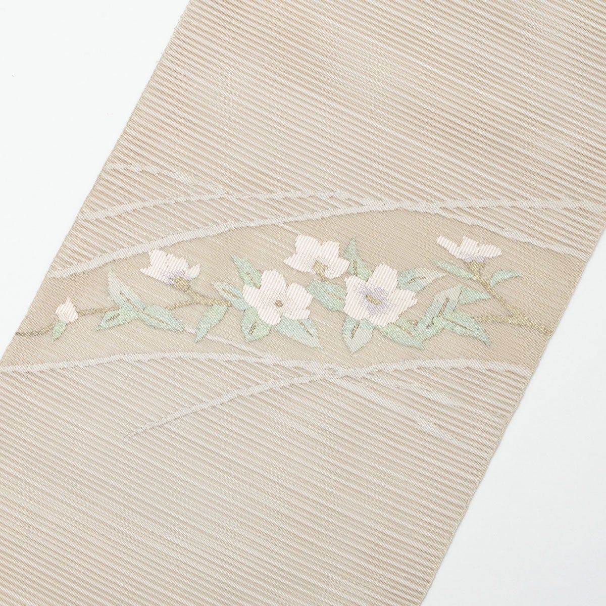 m503 すくい織　花模様　正絹　名古屋帯 盛夏用】名古屋帯 絽 すくい織 植物柄 アイボリー 正絹 八寸 | 中古