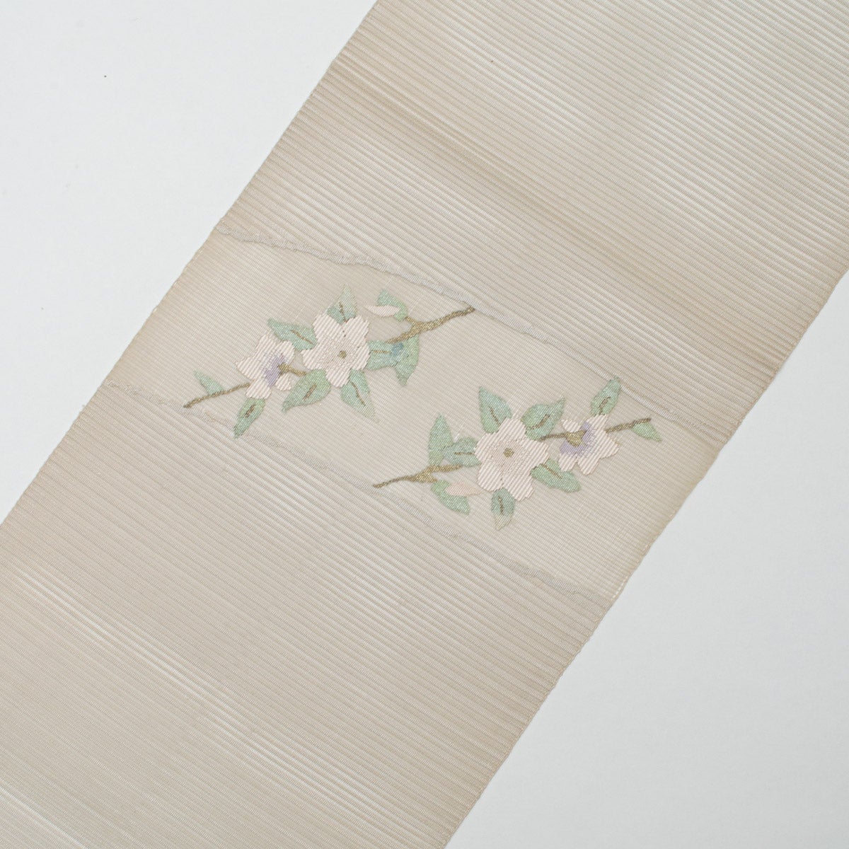 盛夏用】名古屋帯 絽 すくい織 植物柄 アイボリー 正絹 八寸 | 中古