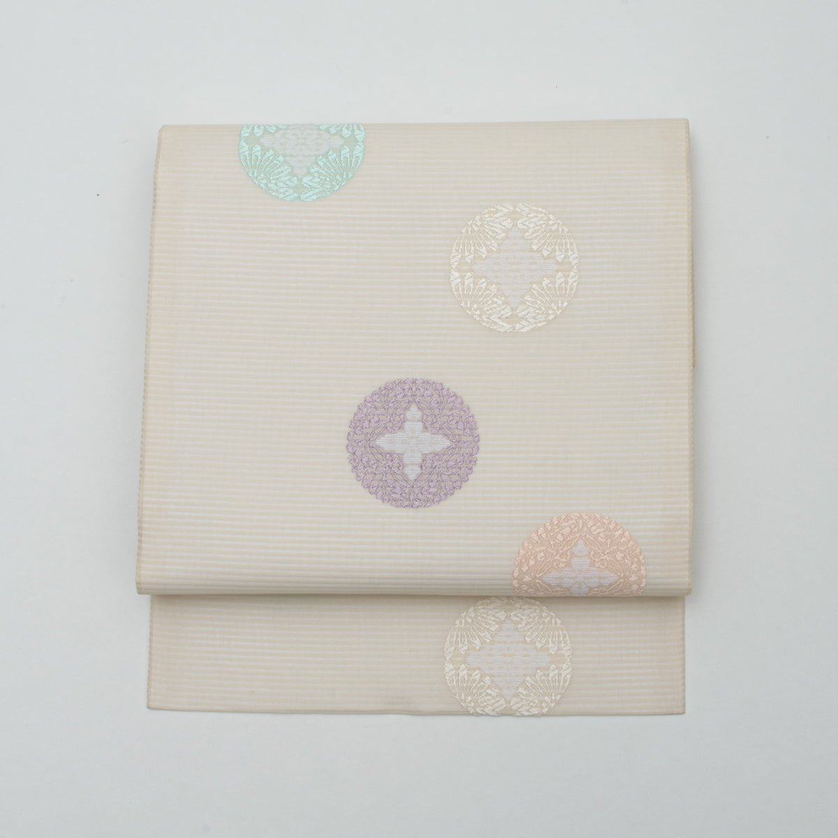 ★専用★名古屋帯 絽 唐織 オフホワイト 花丸文 銀糸 夏長さ3m73cm 正絹 新品】名古屋帯 盛夏用 絽 唐織 唐花丸文 オフホワイト 佐々木染織謹製