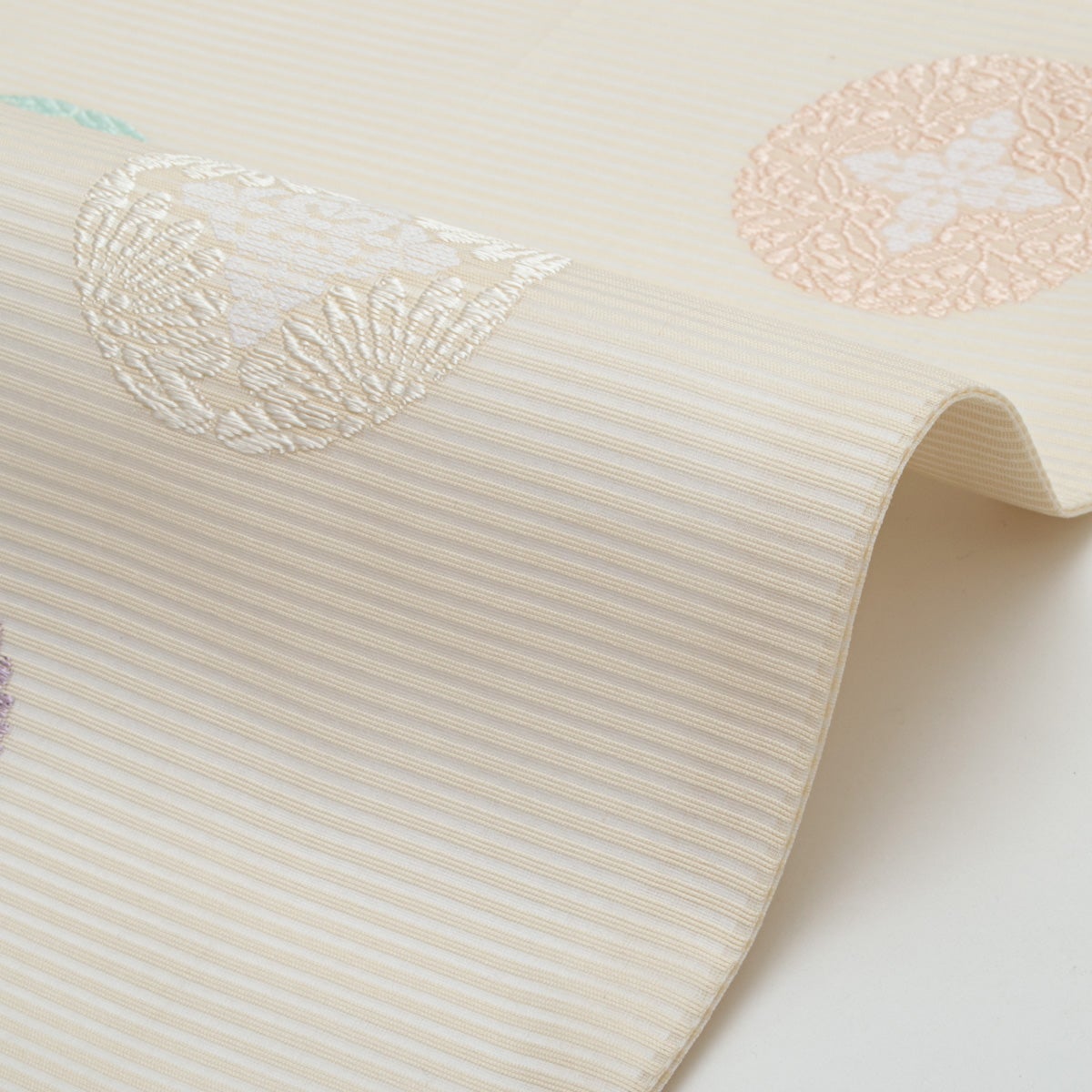 新品】名古屋帯 盛夏用 絽 唐織 唐花丸文 オフホワイト 佐々木染織謹製