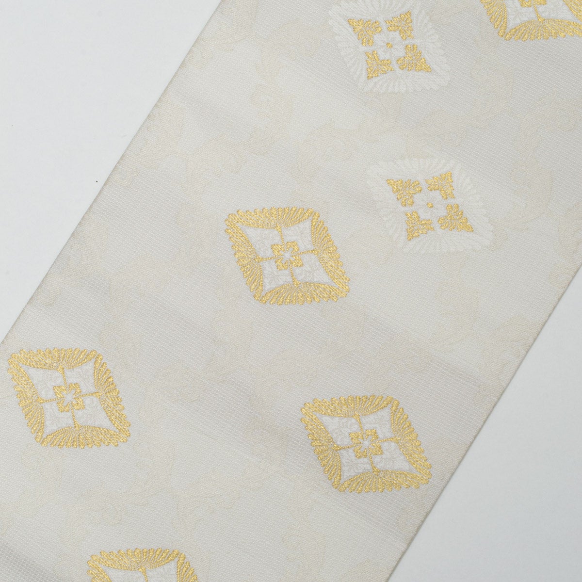 新品】名古屋帯 盛夏用 絽 唐織 唐花菱文 立涌 白 金糸 佐々木染織謹製