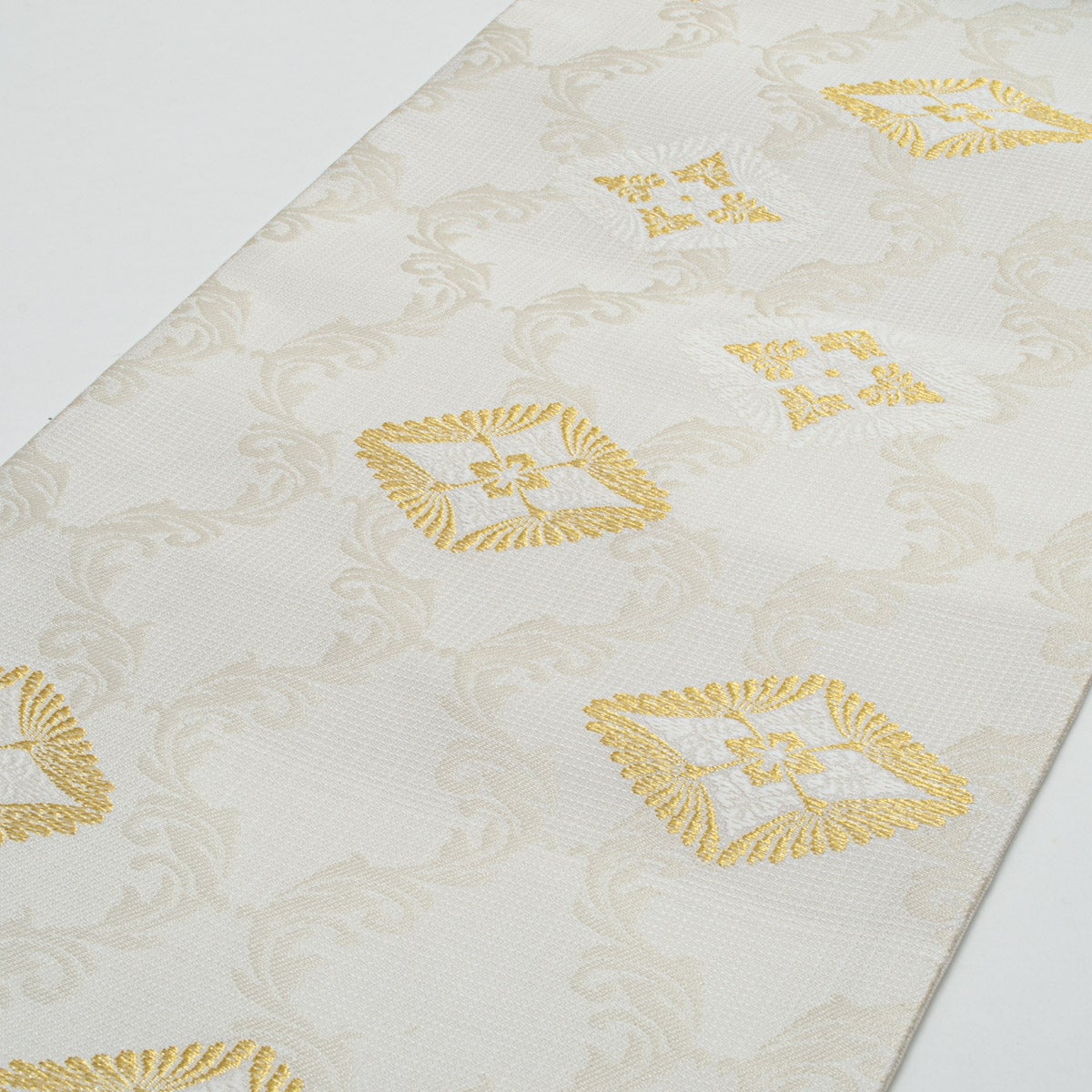 新品】名古屋帯 盛夏用 絽 唐織 唐花菱文 立涌 白 金糸 佐々木染織謹製