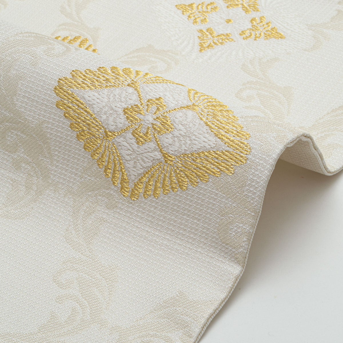 新品】名古屋帯 盛夏用 絽 唐織 唐花菱文 立涌 白 金糸 佐々木染織謹製