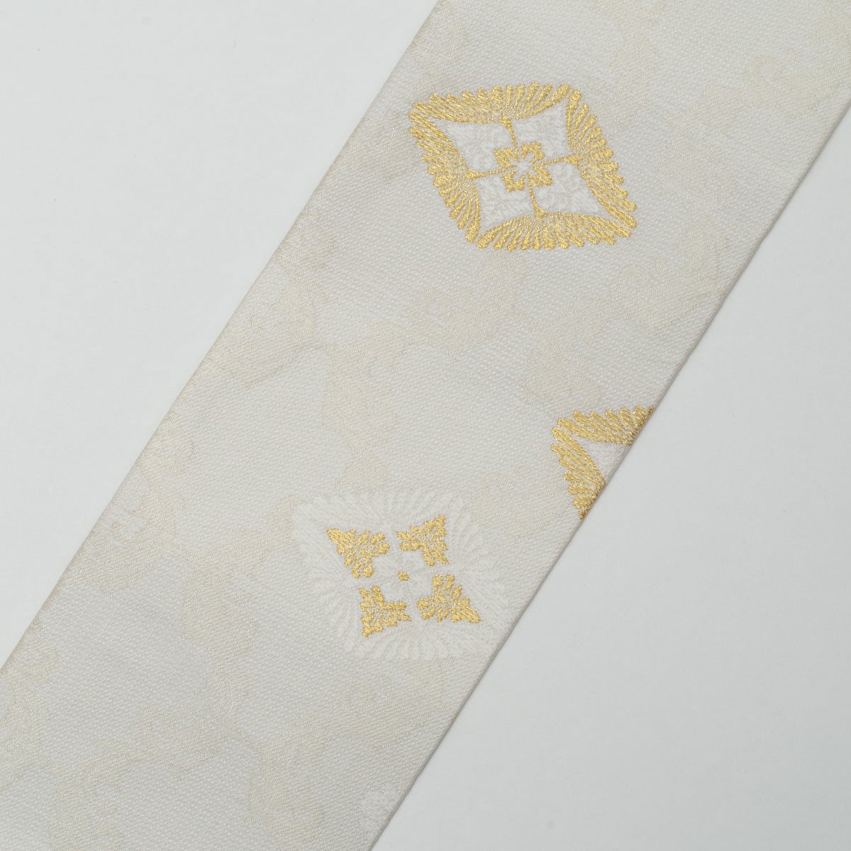 新品】名古屋帯 盛夏用 絽 唐織 唐花菱文 立涌 白 金糸 佐々木染織謹製