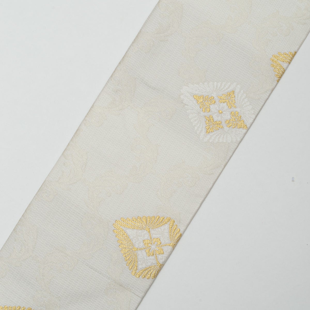 新品】名古屋帯 盛夏用 絽 唐織 唐花菱文 立涌 白 金糸 佐々木染織謹製
