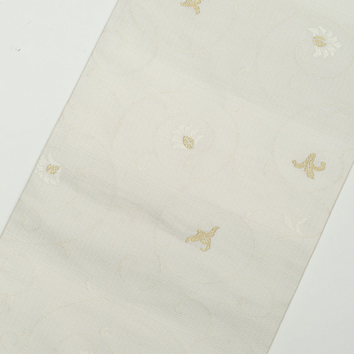 新品】名古屋帯 盛夏用 絽 唐織 花唐草文 白 金糸 佐々木染織謹製