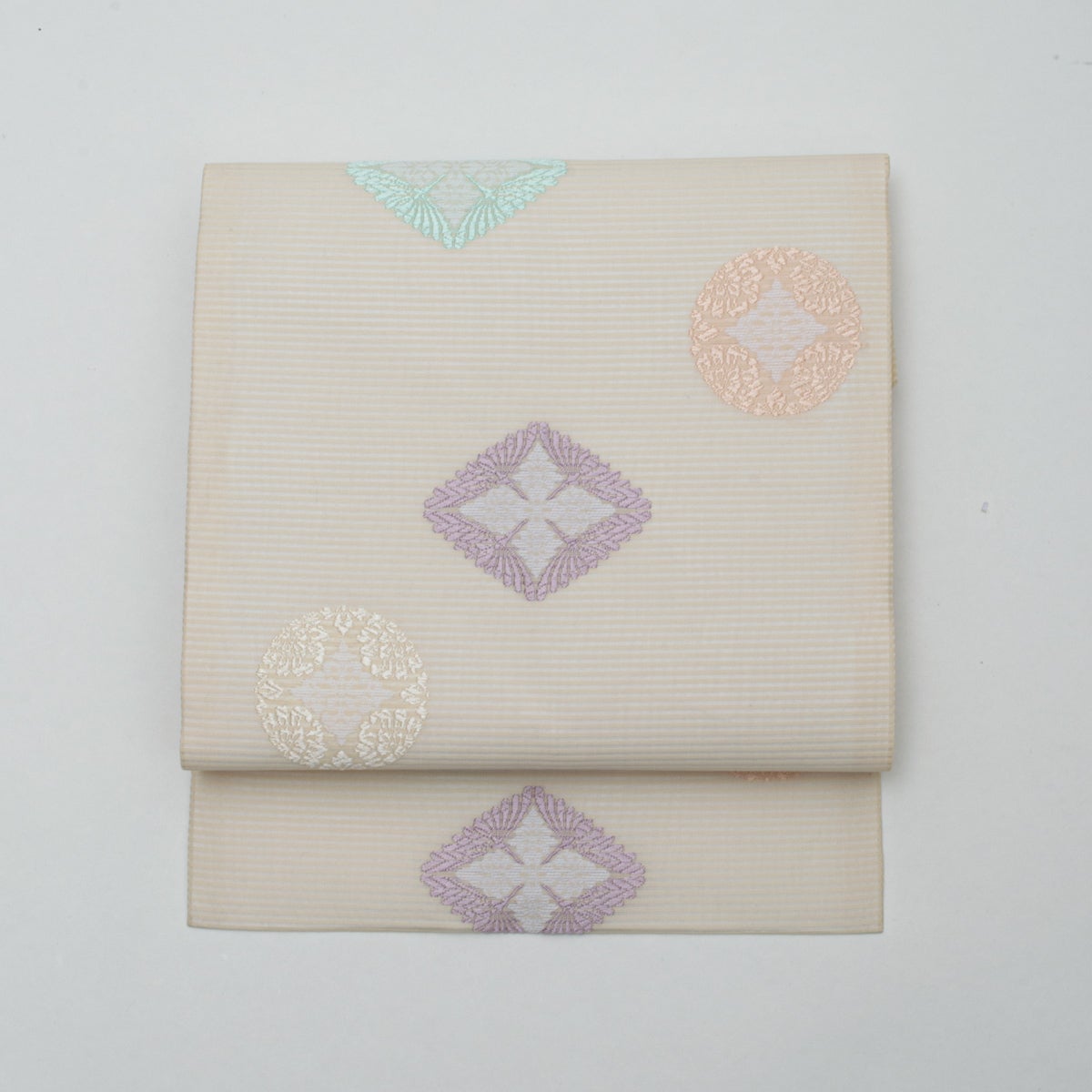 新品】名古屋帯 盛夏用 絽 唐織 唐花丸文 菱文 オフホワイト 佐々木