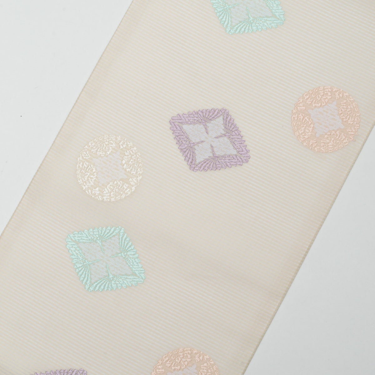 新品】名古屋帯 盛夏用 絽 唐織 唐花丸文 菱文 オフホワイト 佐々木
