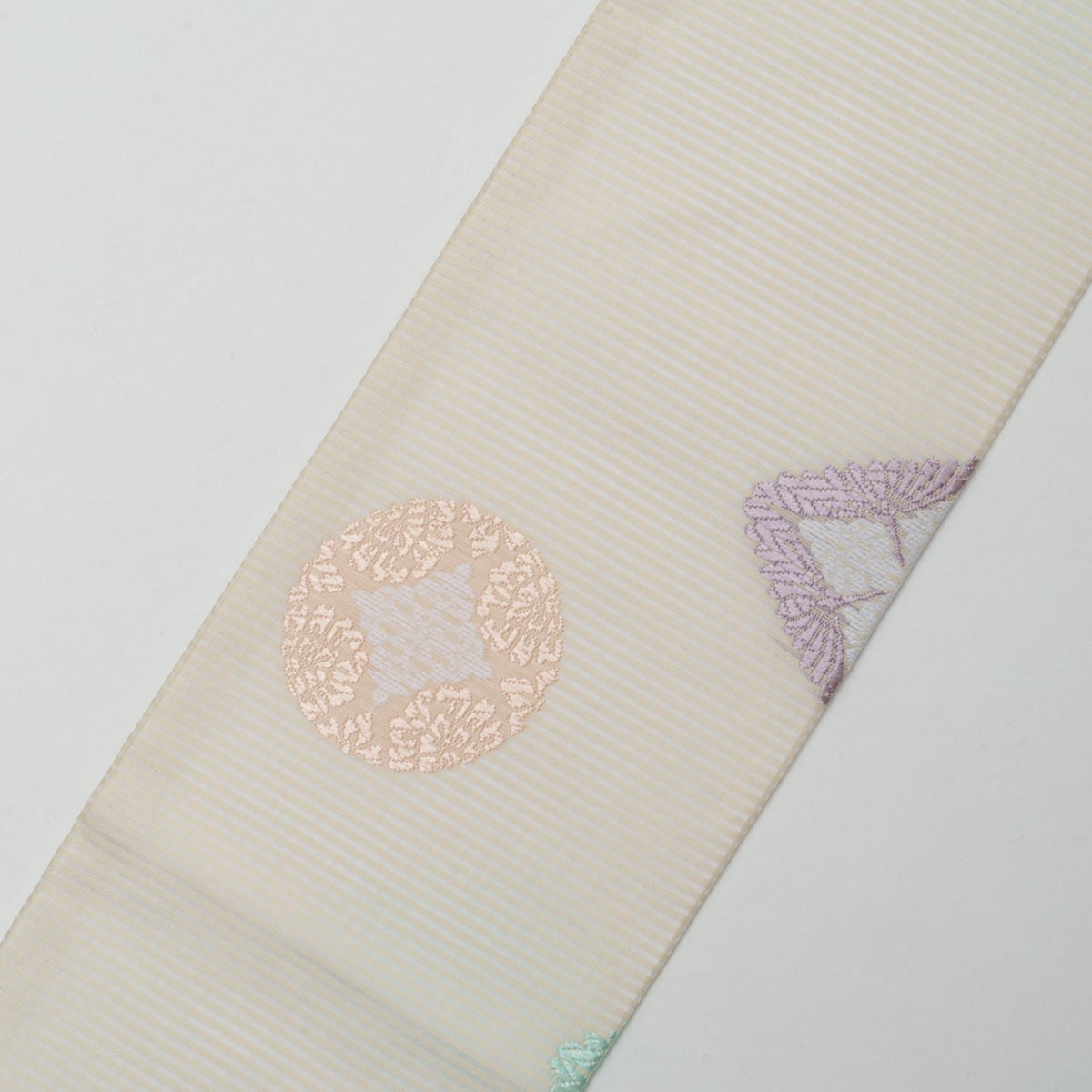新品】名古屋帯 盛夏用 絽 唐織 唐花丸文 菱文 オフホワイト 佐々木
