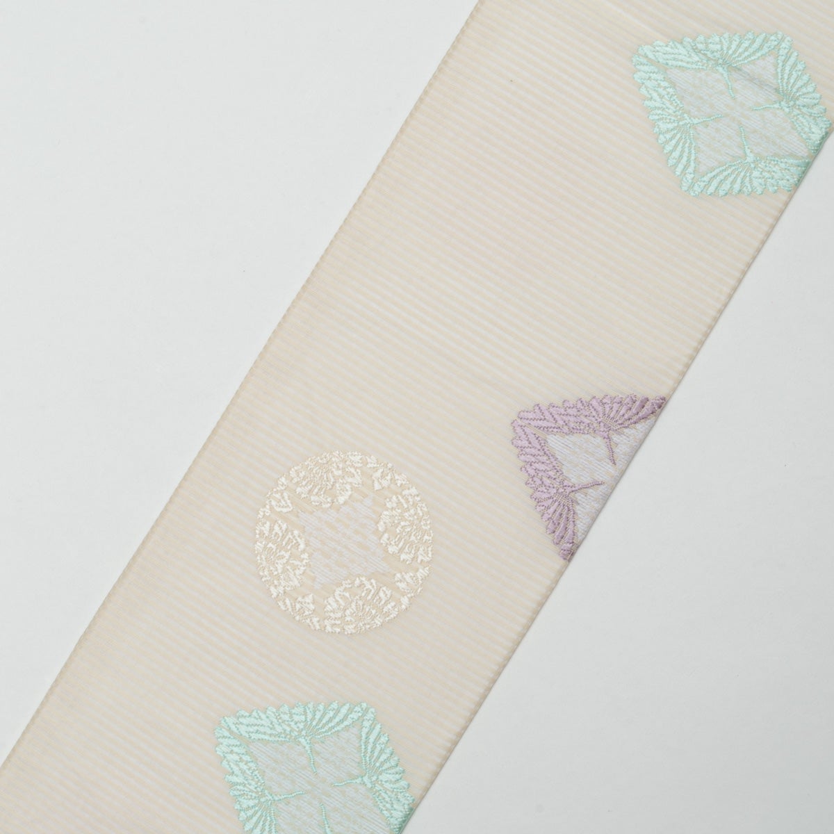 新品】名古屋帯 盛夏用 絽 唐織 唐花丸文 菱文 オフホワイト 佐々木