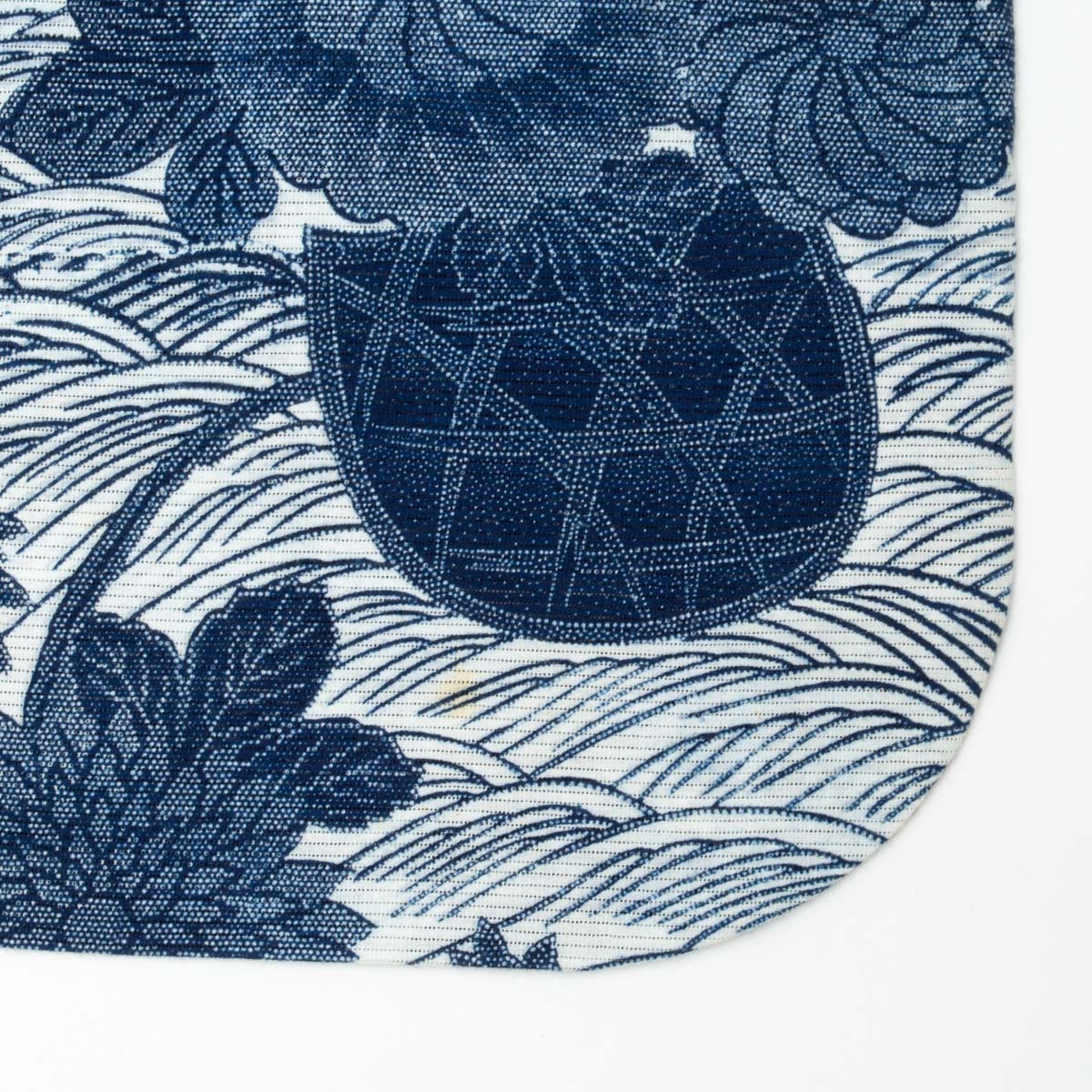 浴衣 綿絽 型染め 菊の花の図 藍色 白 木綿 身丈：約157.5cm 裄：約