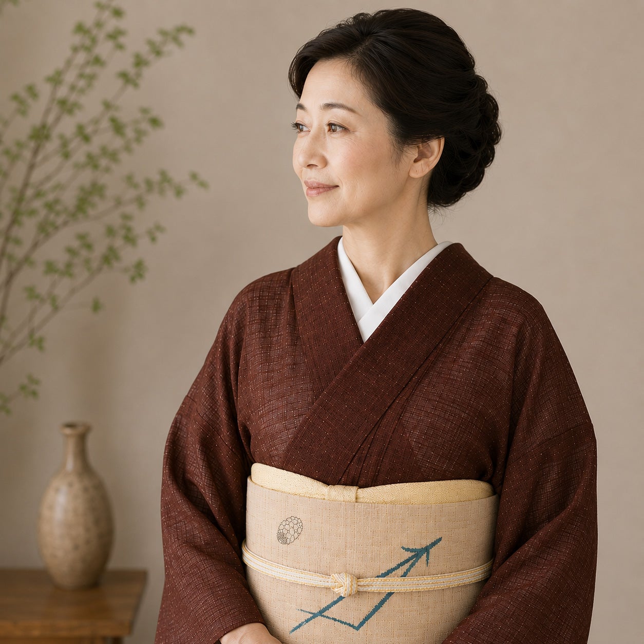 盛夏用】紗紬 臈纈 蒔糊柄 葡萄茶 正絹 袷 身丈：約162cm 裄：約66cm