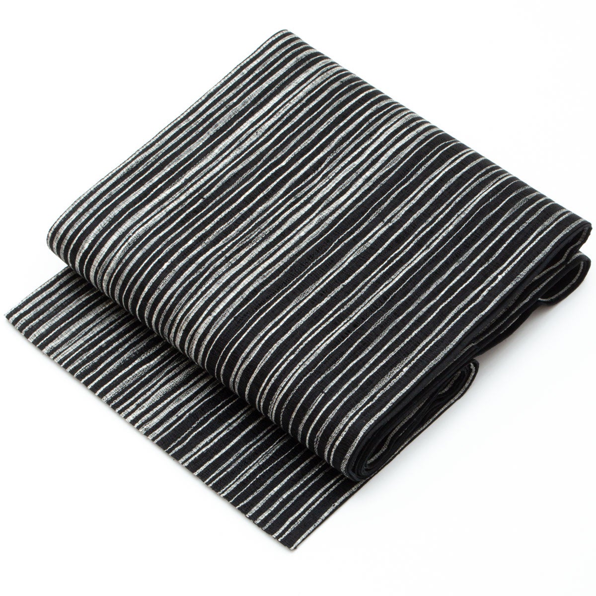未使用品】洒落袋帯 紗 よろけ縞 黒 白 正絹 盛夏用 | 中古