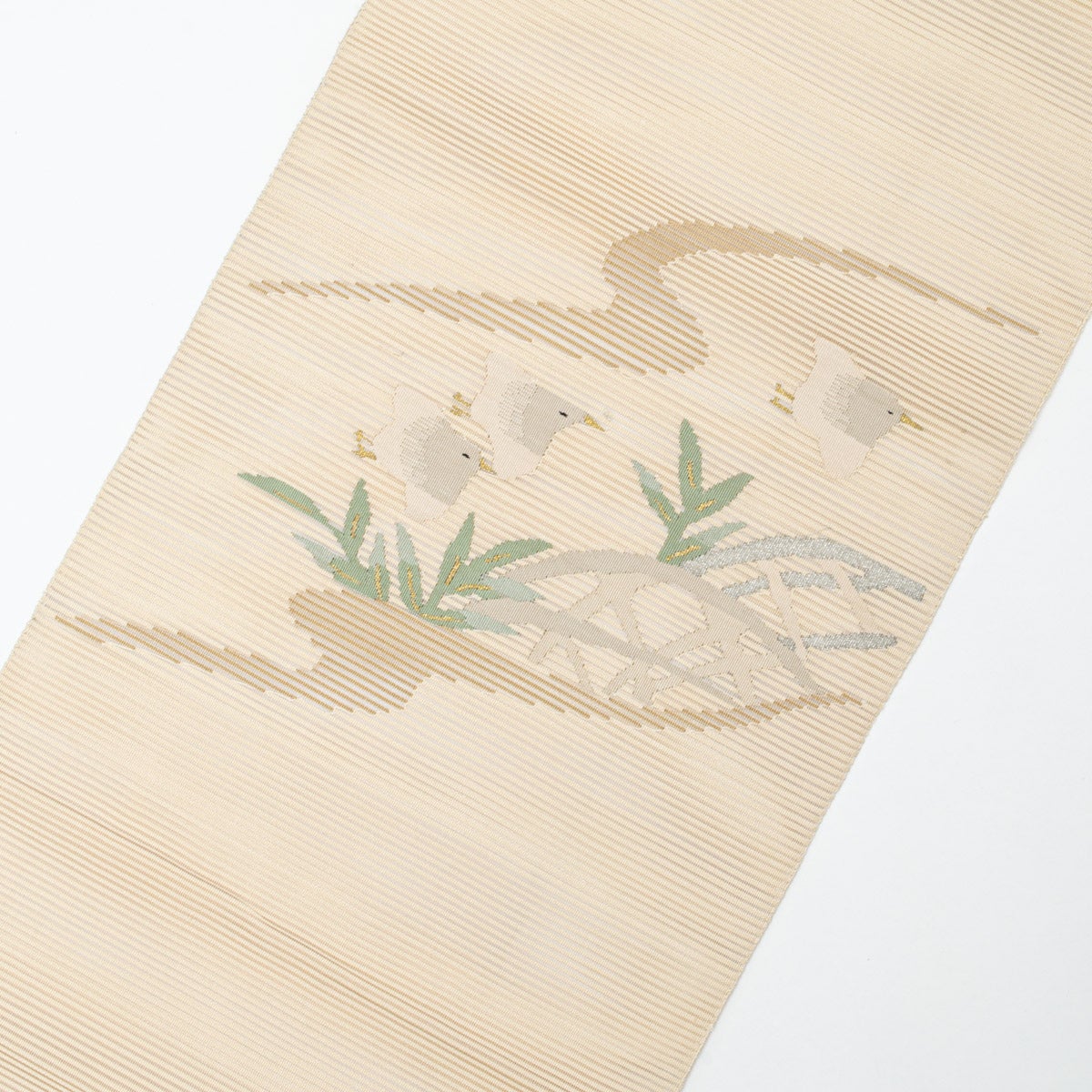 盛夏用】名古屋帯 絽 すくい織 千鳥の図 オフホワイト 正絹 八寸