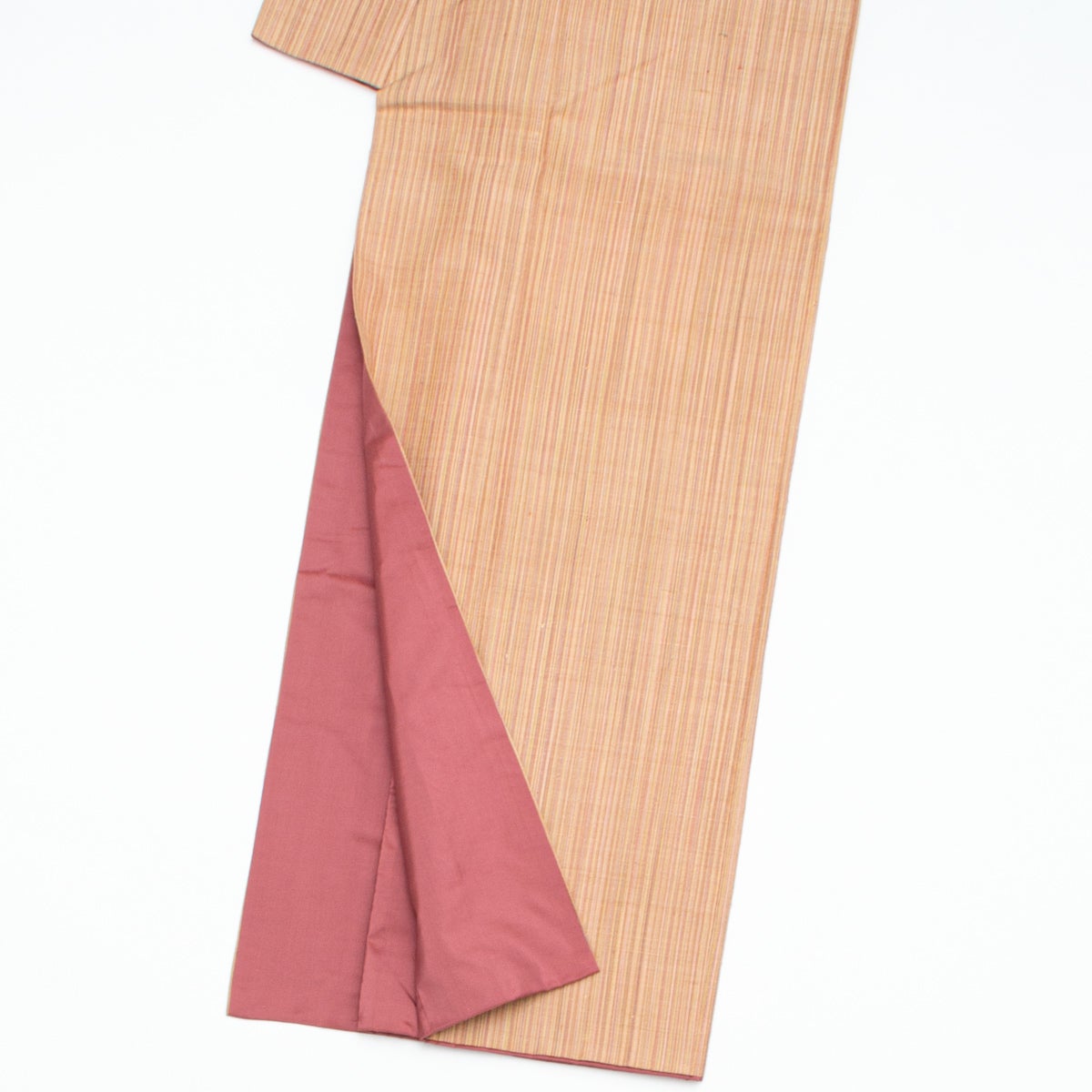 美品】郡上紬 洗柿色 ストライプ 正絹 袷 身丈：約152cm 裄：約63cm