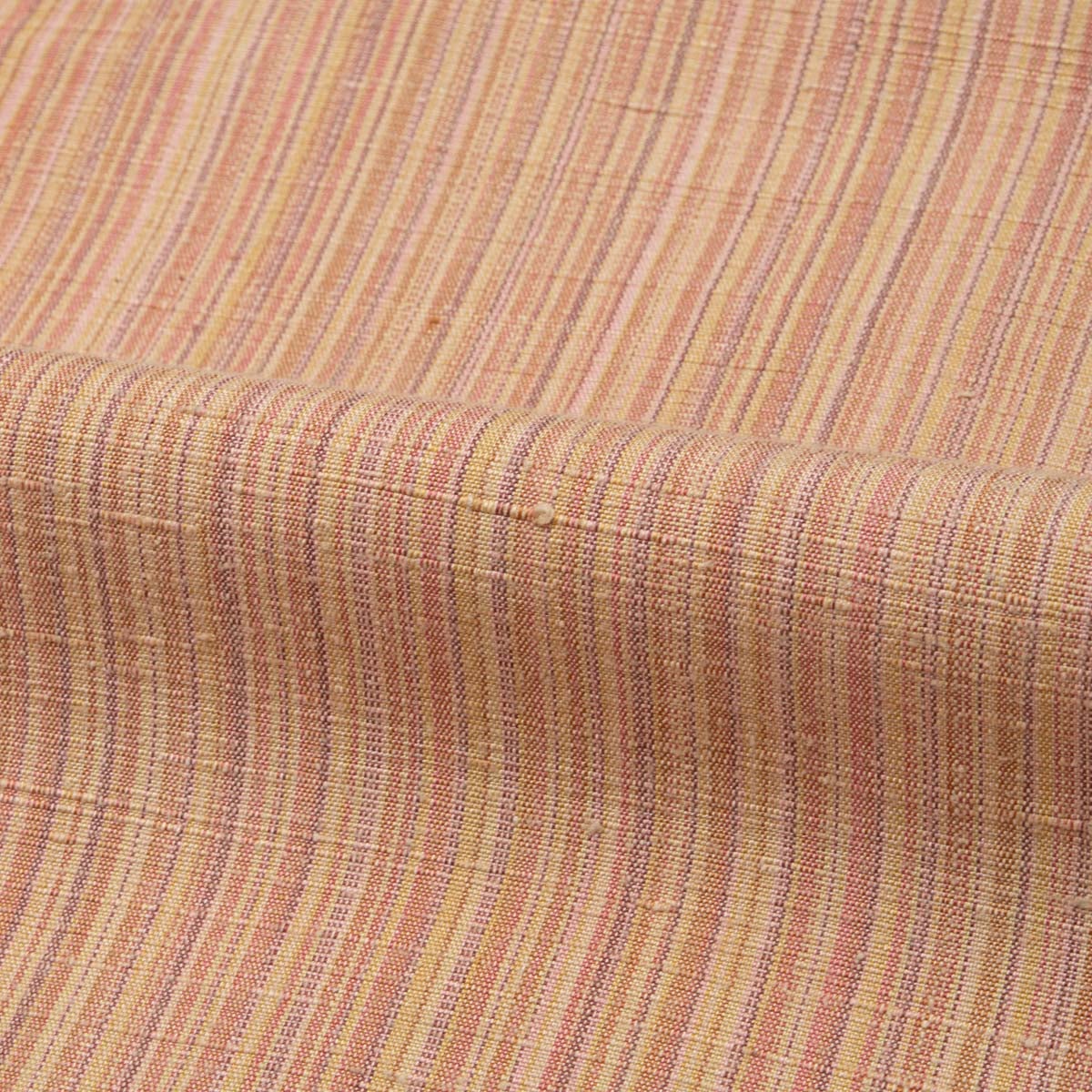 美品】郡上紬 洗柿色 ストライプ 正絹 袷 身丈：約152cm 裄：約63cm