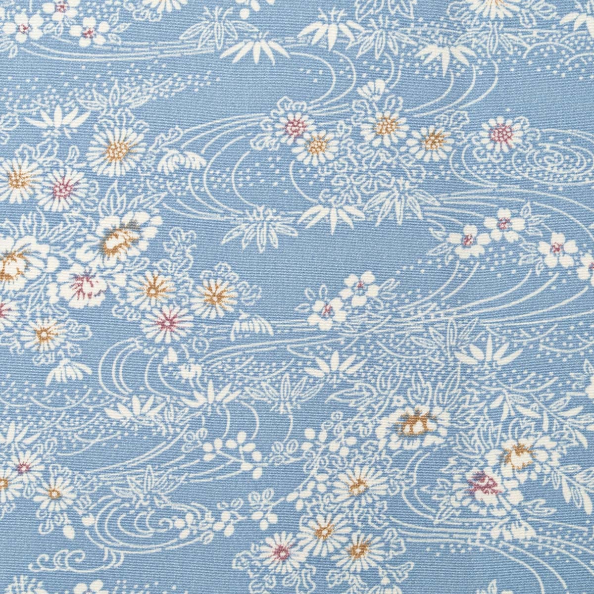 小紋 型絵染め 流水文 菊花文様 空色 正絹 袷 身丈：約161cm 裄：約
