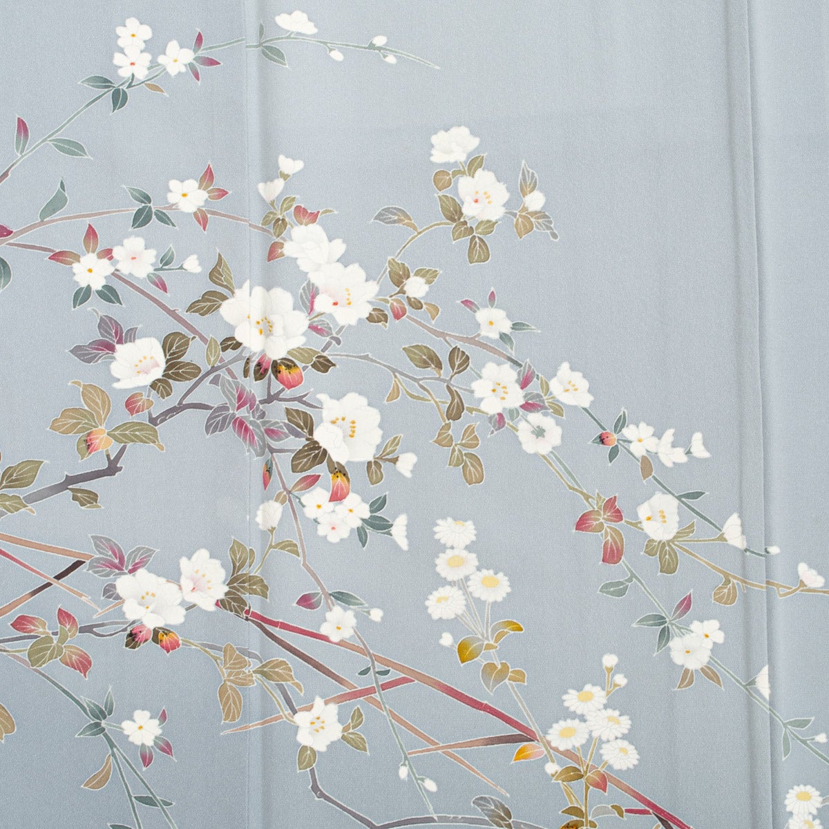 加賀友禅の名匠 百貫達雄】訪問着 桜と光悦寺垣の図 ブルーグレー 正絹