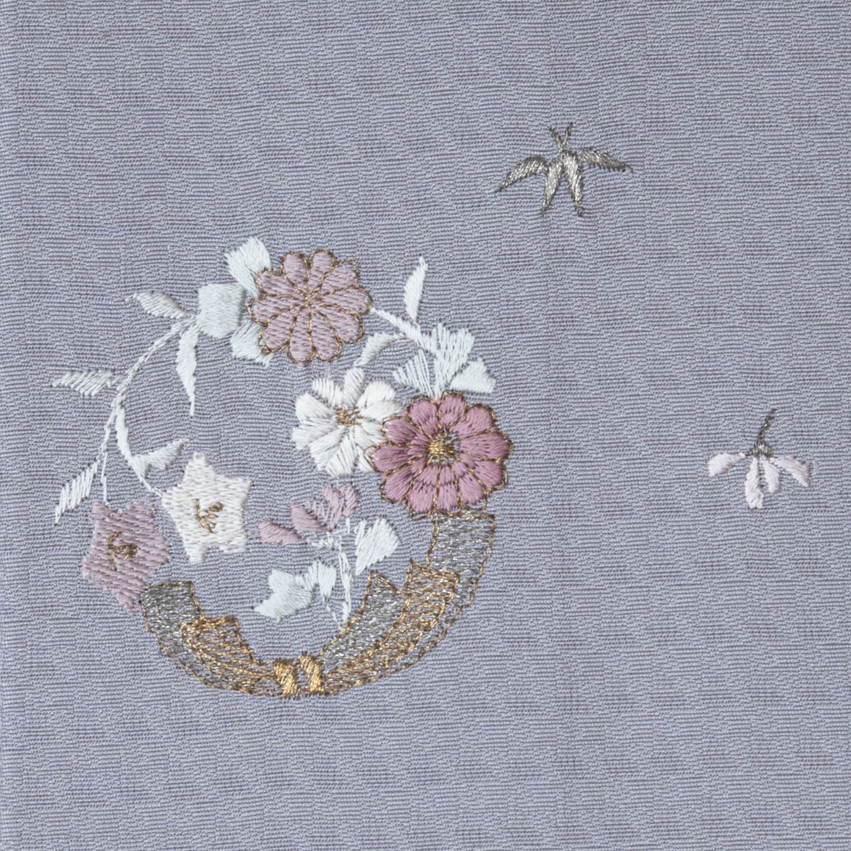 長身の方へ】飛び柄小紋 刺繍 花丸文 藤鼠色 美品 正絹 袷 身丈：約