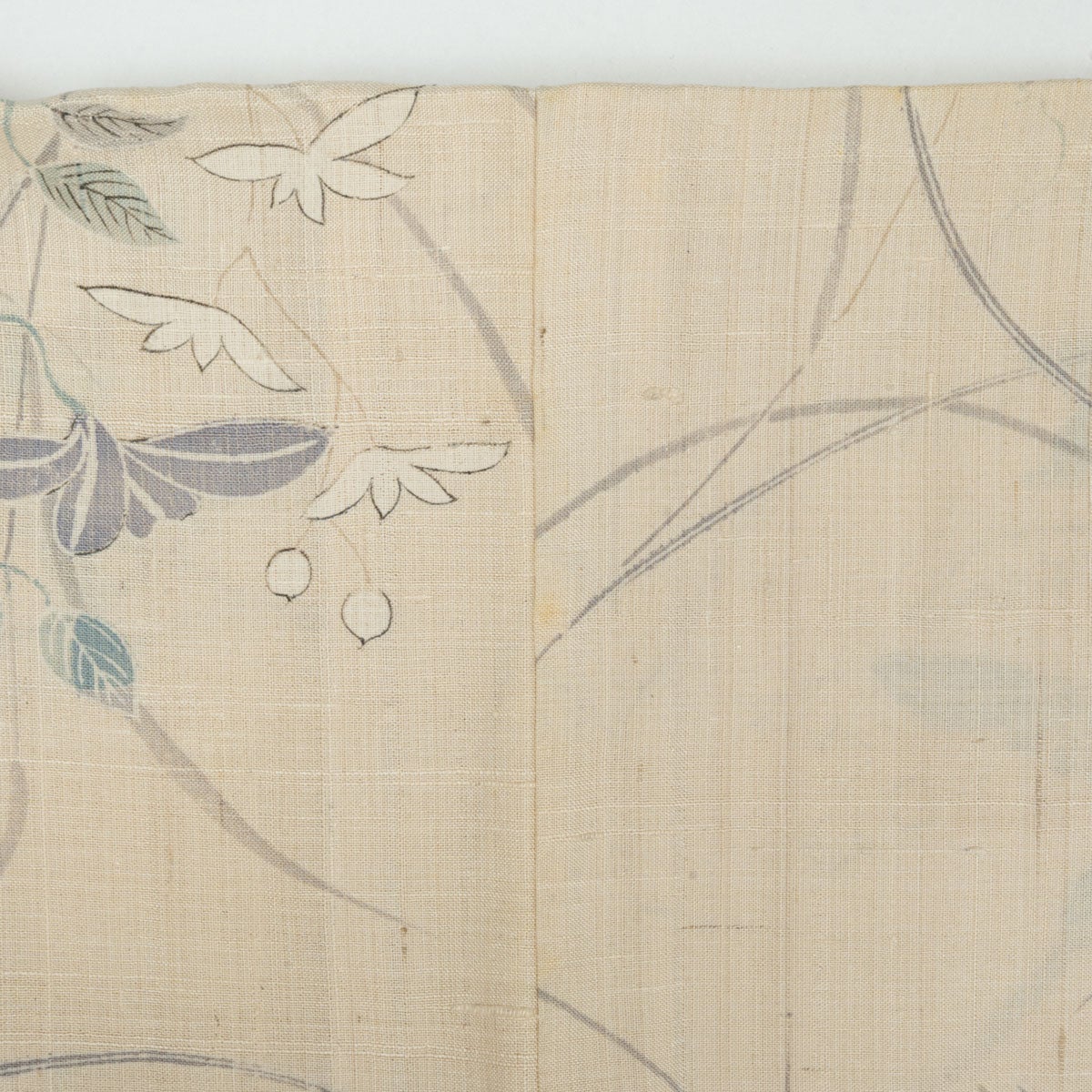 訳アリ品】小柄な方へ 単衣 紬 手描き 若冲風 植物柄 生成色 正絹 身丈